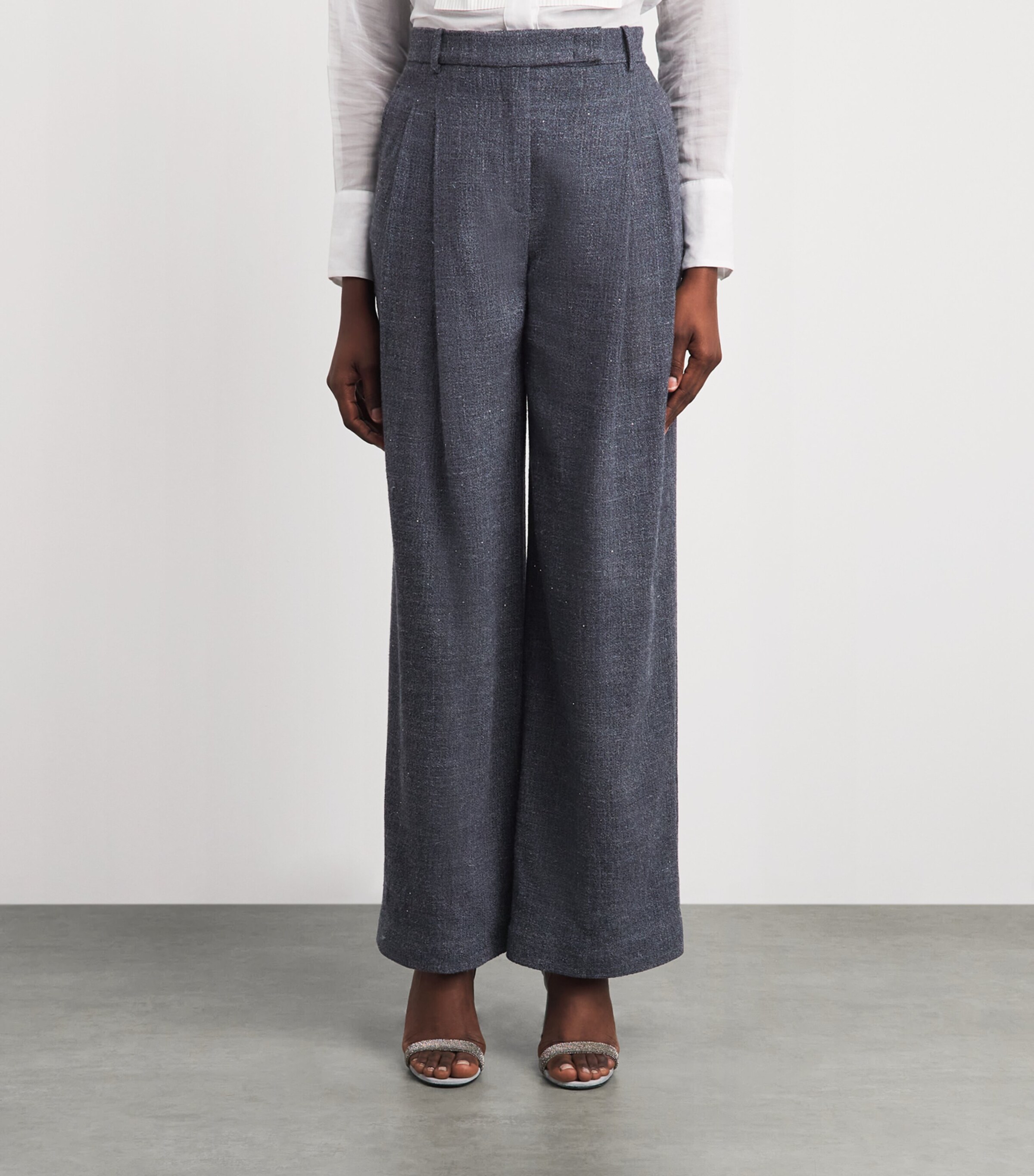 Eleventy Womens Wool-Linen-Blend Straight Trousers Blu Image 4