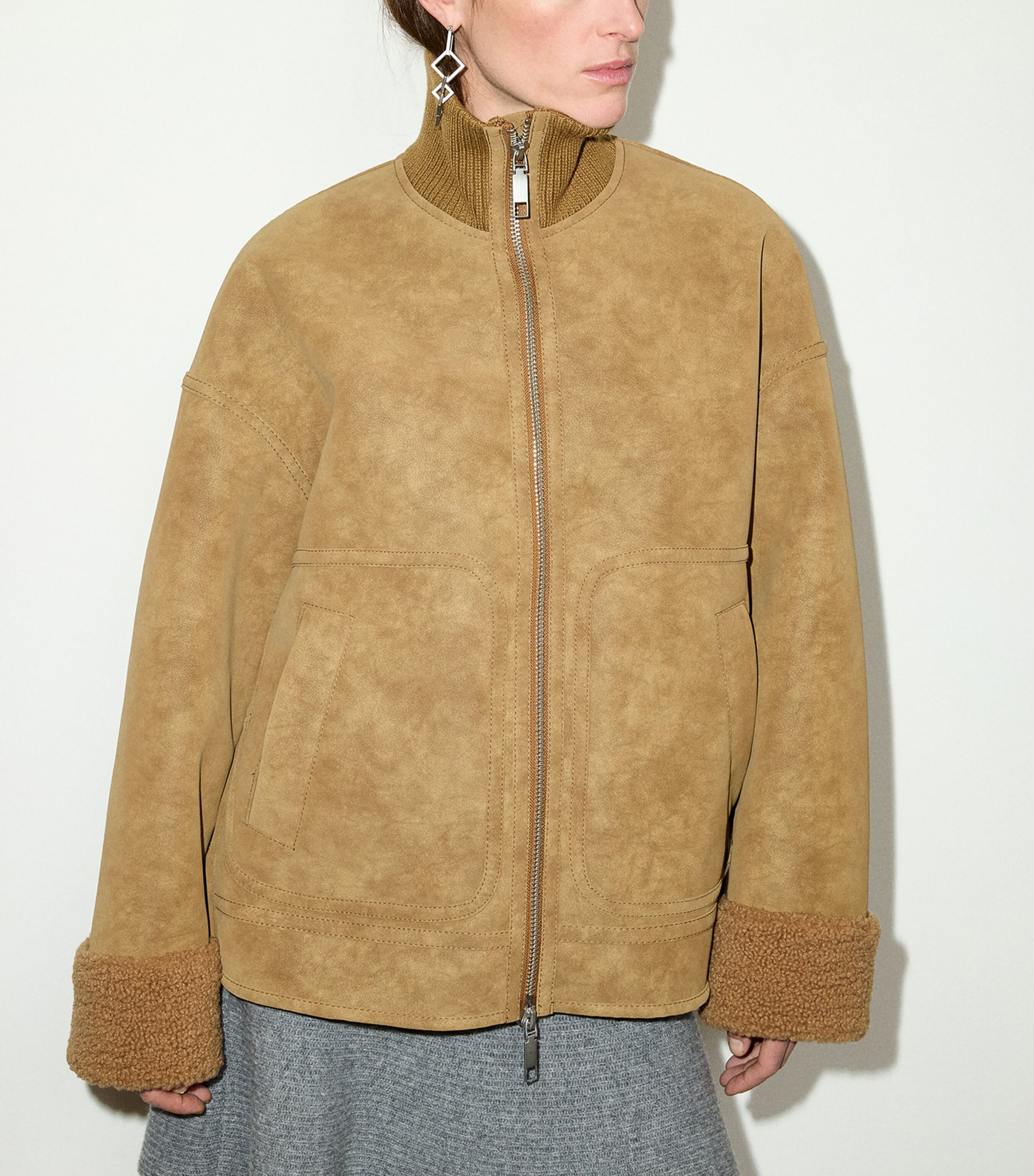 MAX&Co. Womens Aviator Short Coat Biscuit Image 2