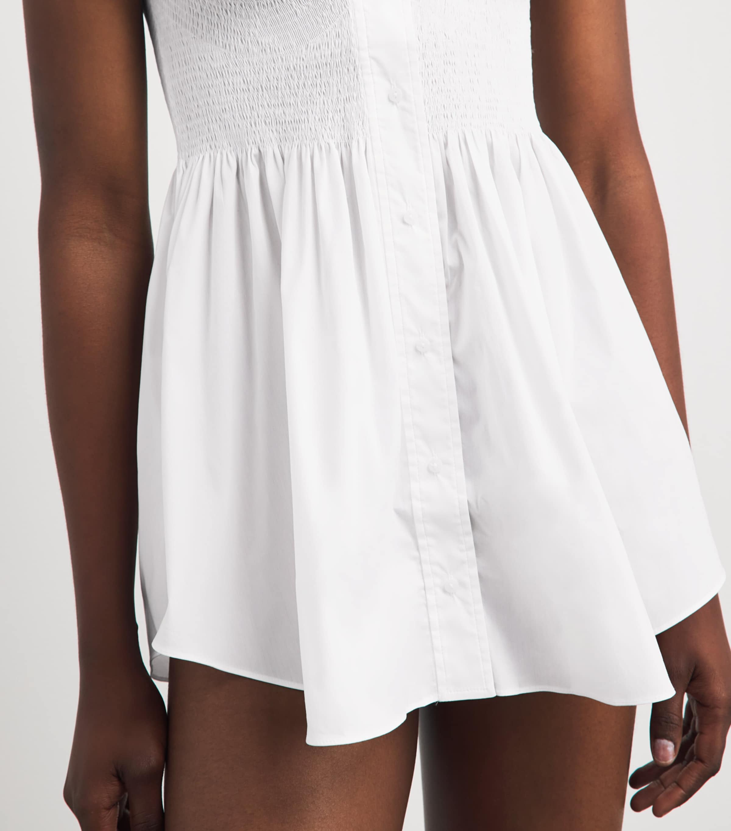Skims Womens Cotton-Blend Poplin Apparel Smocked Mini Dress Snow Image 5