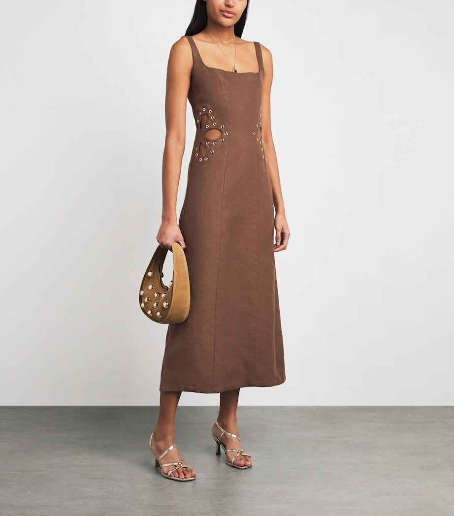Maje Womens Linen Cut-Out Midi Dress Brown Image 2