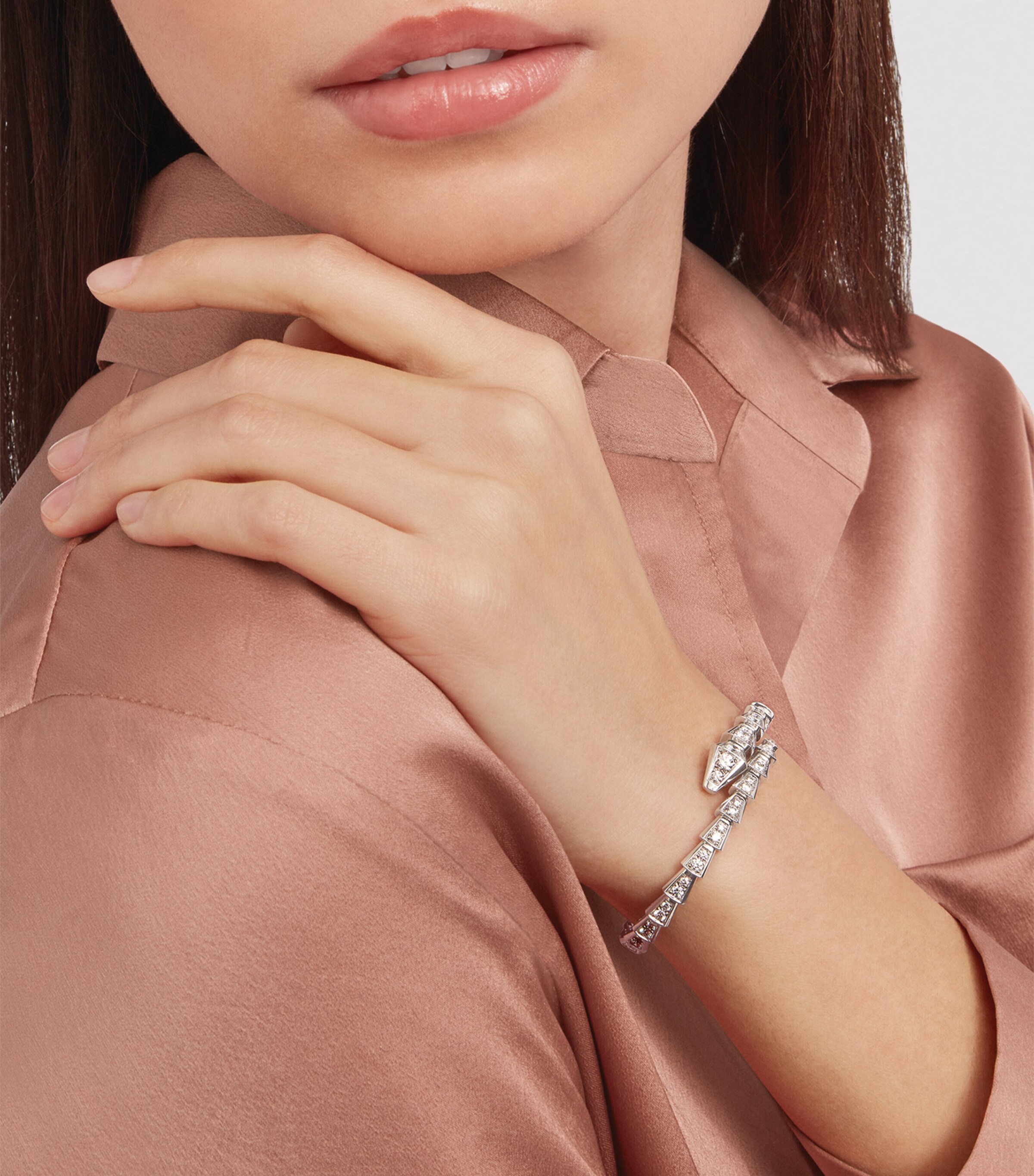 Medium White Gold and Diamond Serpenti Viper Bracelet WHITE GOLD Image 7