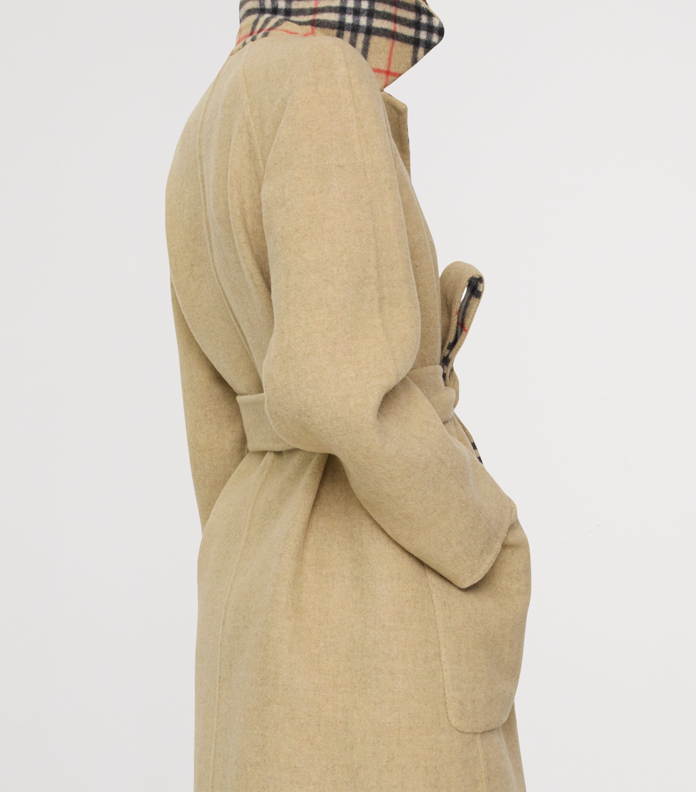 Wool Reversible Hooded Wrap Coat SAND IP CHECK Image 4