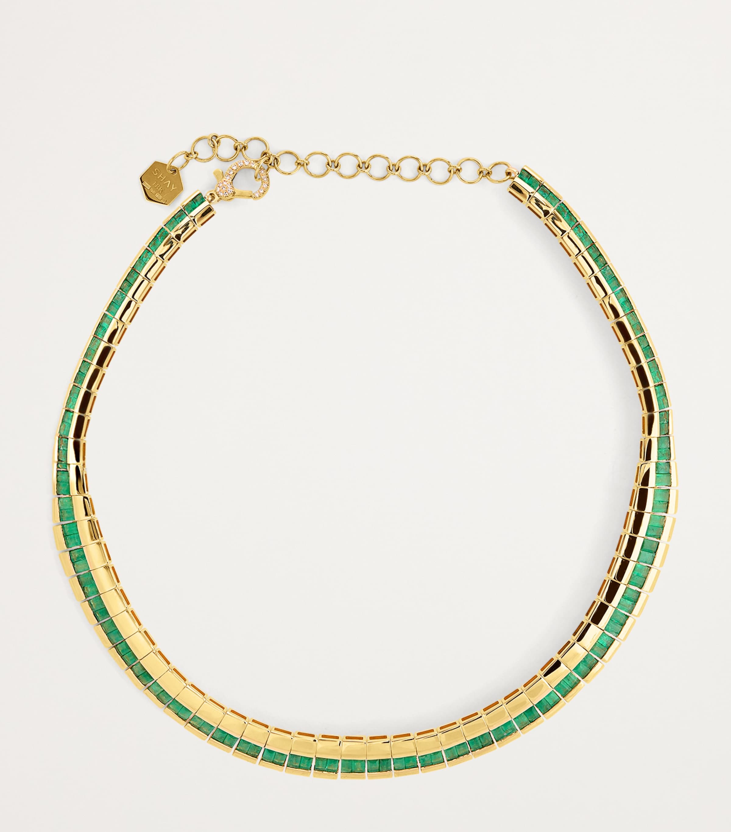 Shay Yellow Gold And Emerald Baguette Choker In Green