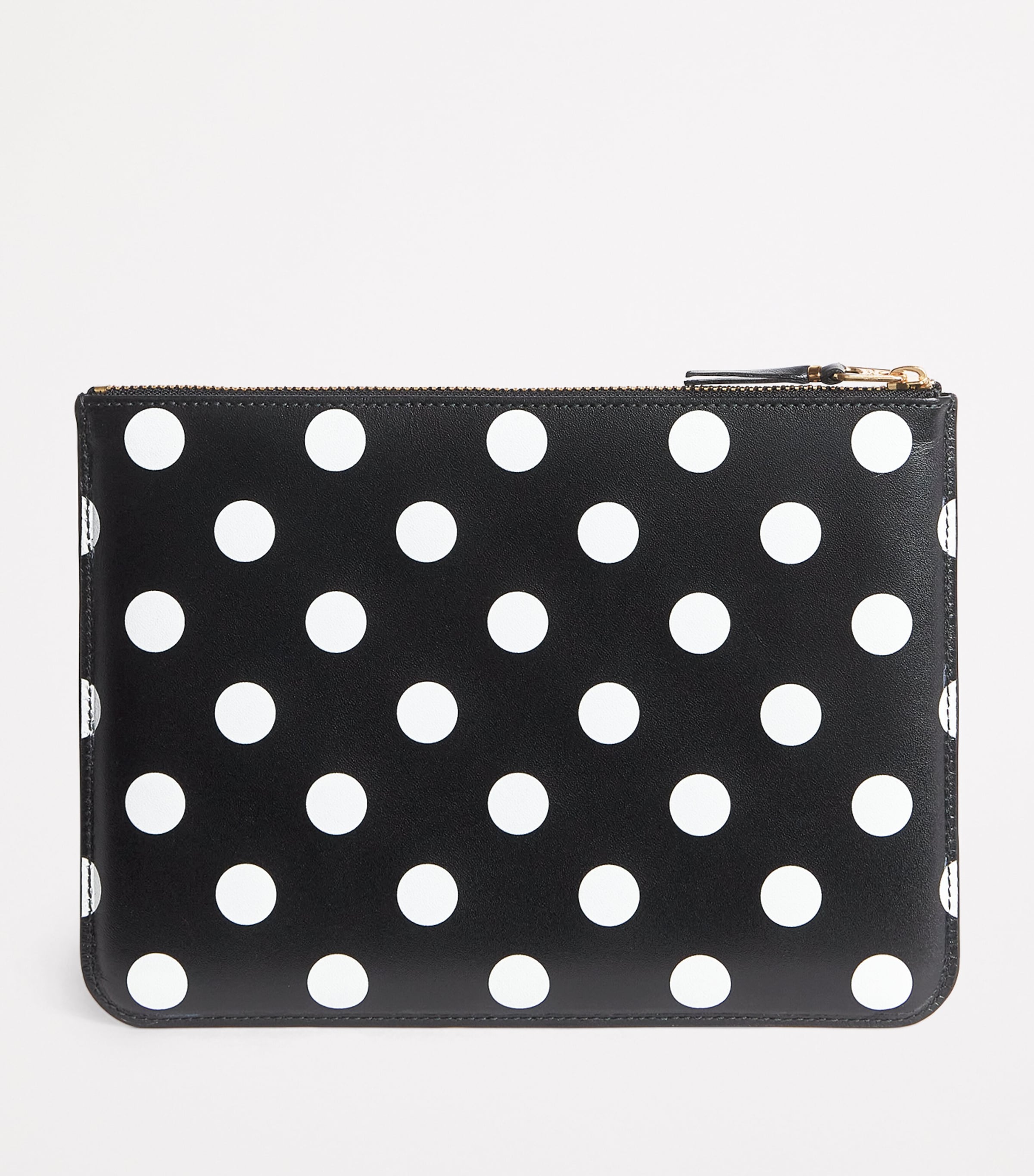 Large Leather Polka-Dot Zipped Pouch BLACK Image 2