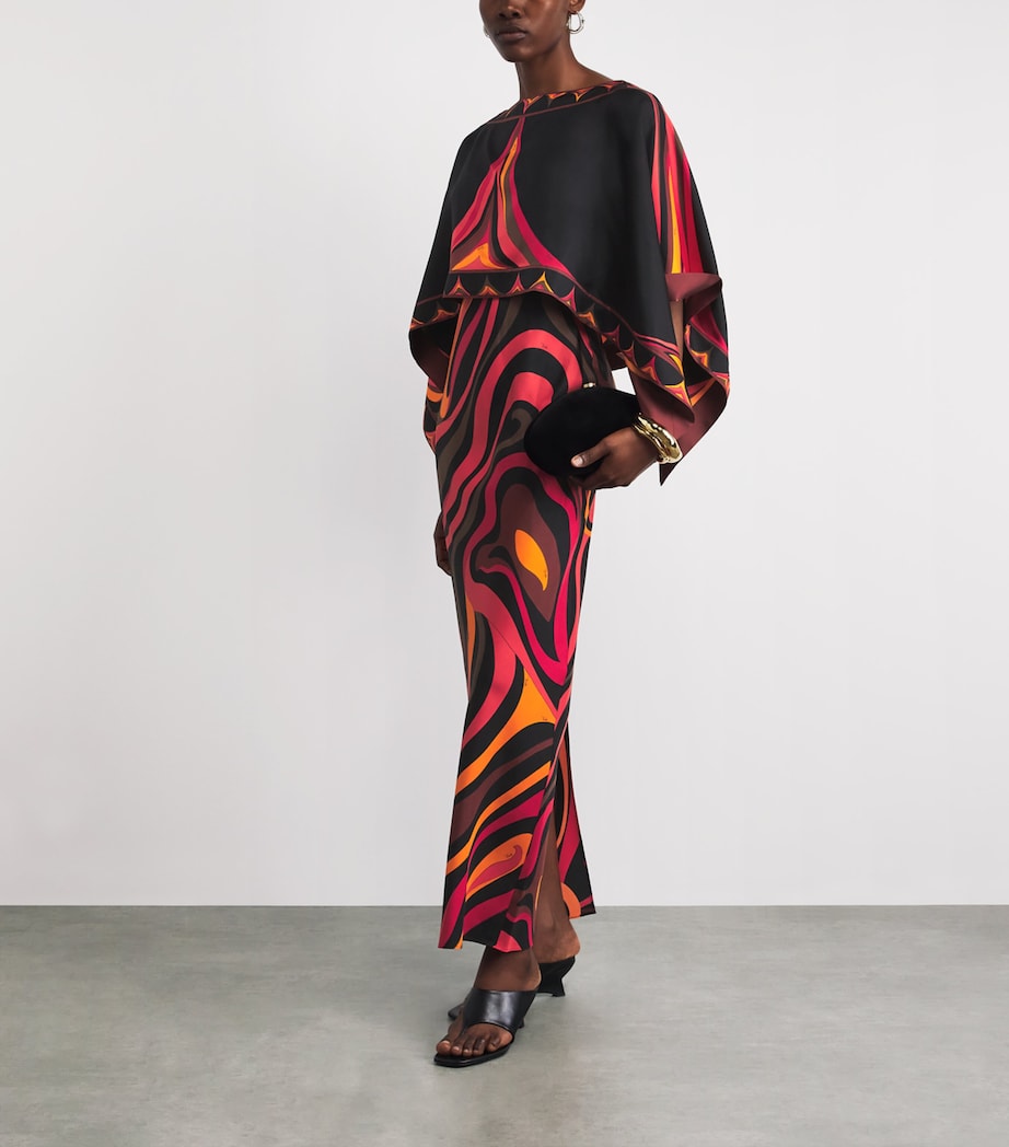 Pucci - Marmo Print Silk Dress with Cape - Size: 38 - Orange & Black - In Silk Twill Pucci - Marmo Print Silk Dress with Cape - Size: 38 - Orange & Black - In Silk Twill