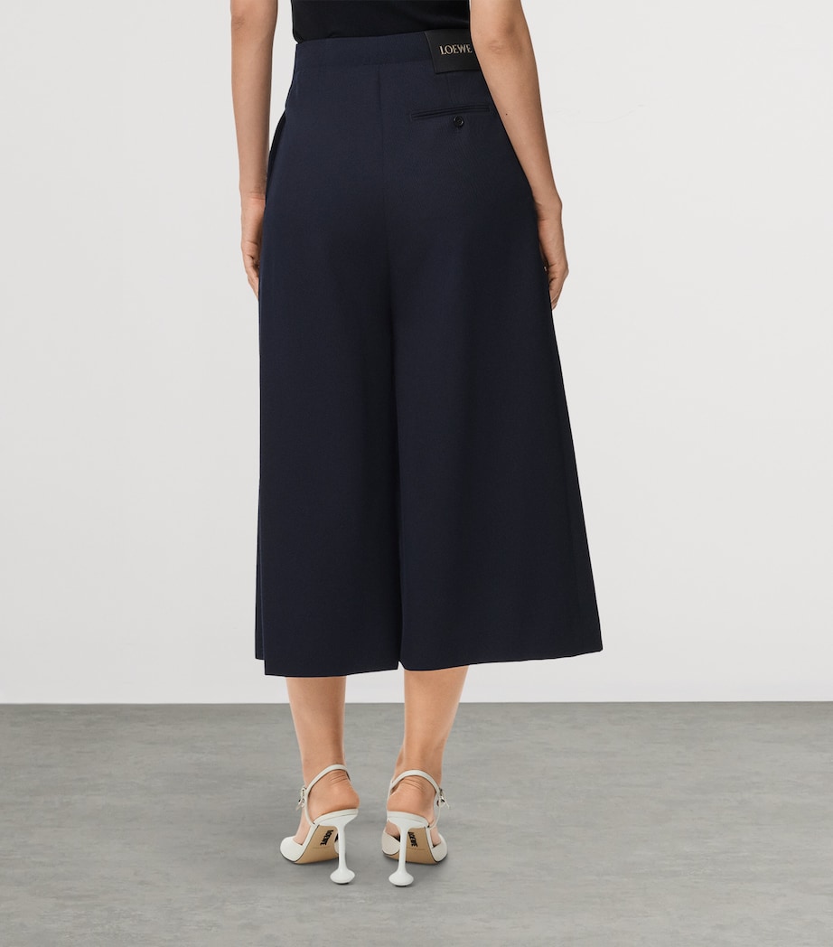 Wool Buckled Cropped Wide-Leg Trousers NAVY BLUE Image 4