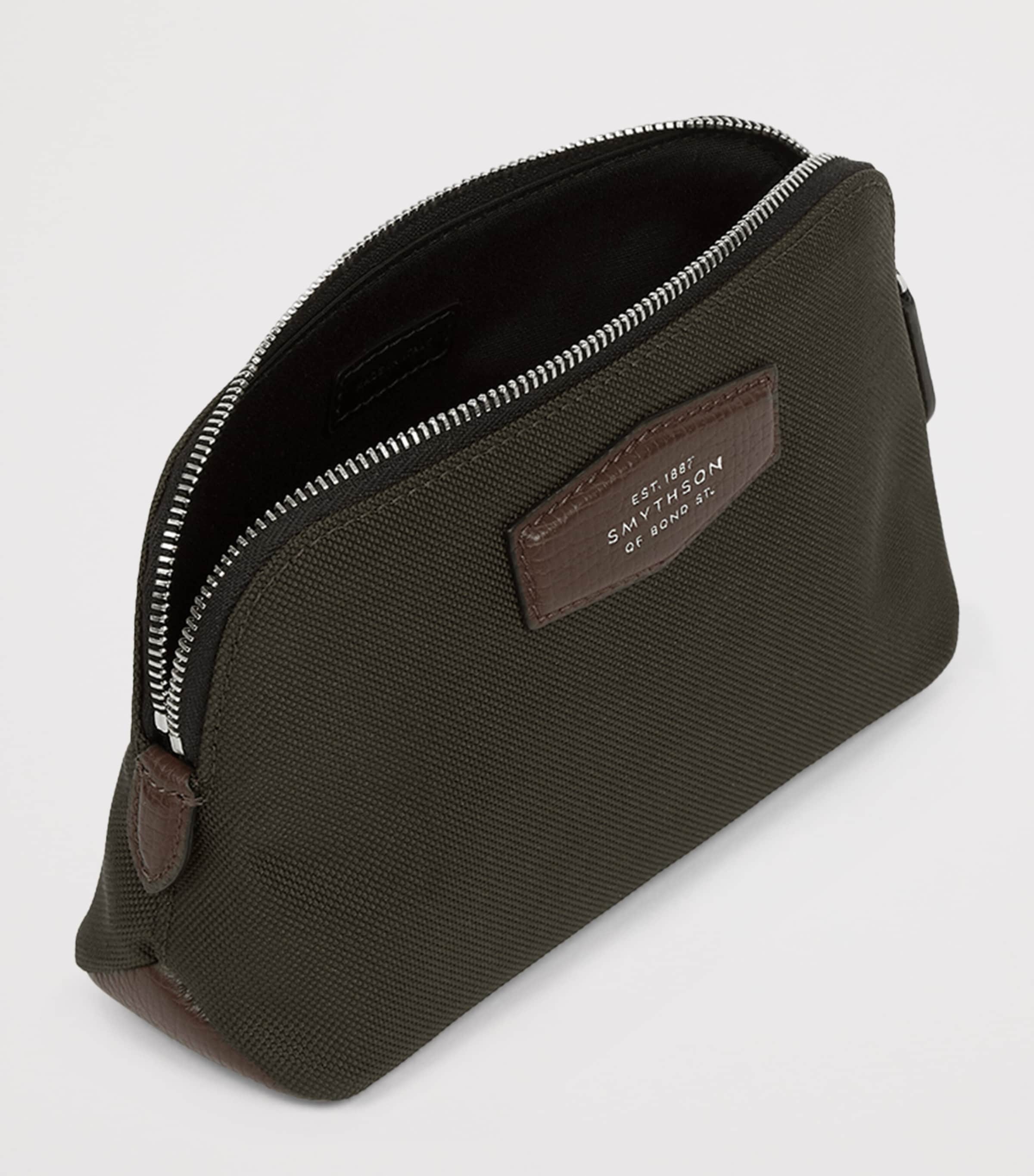 Smythson Small Canvas Wash Bag Dark Moss Image 2