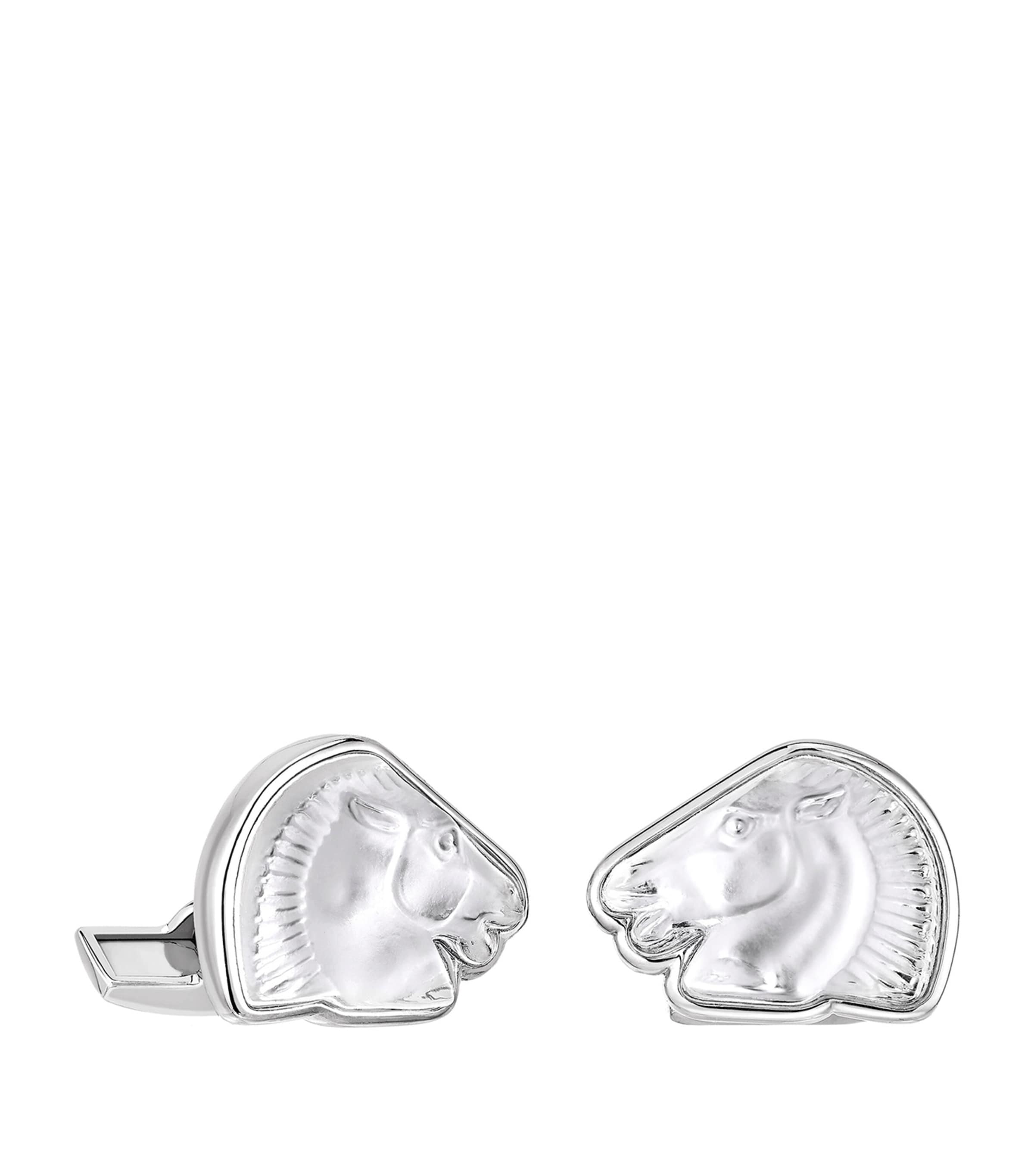Lalique Crystal Cheval Cufflinks In Clear