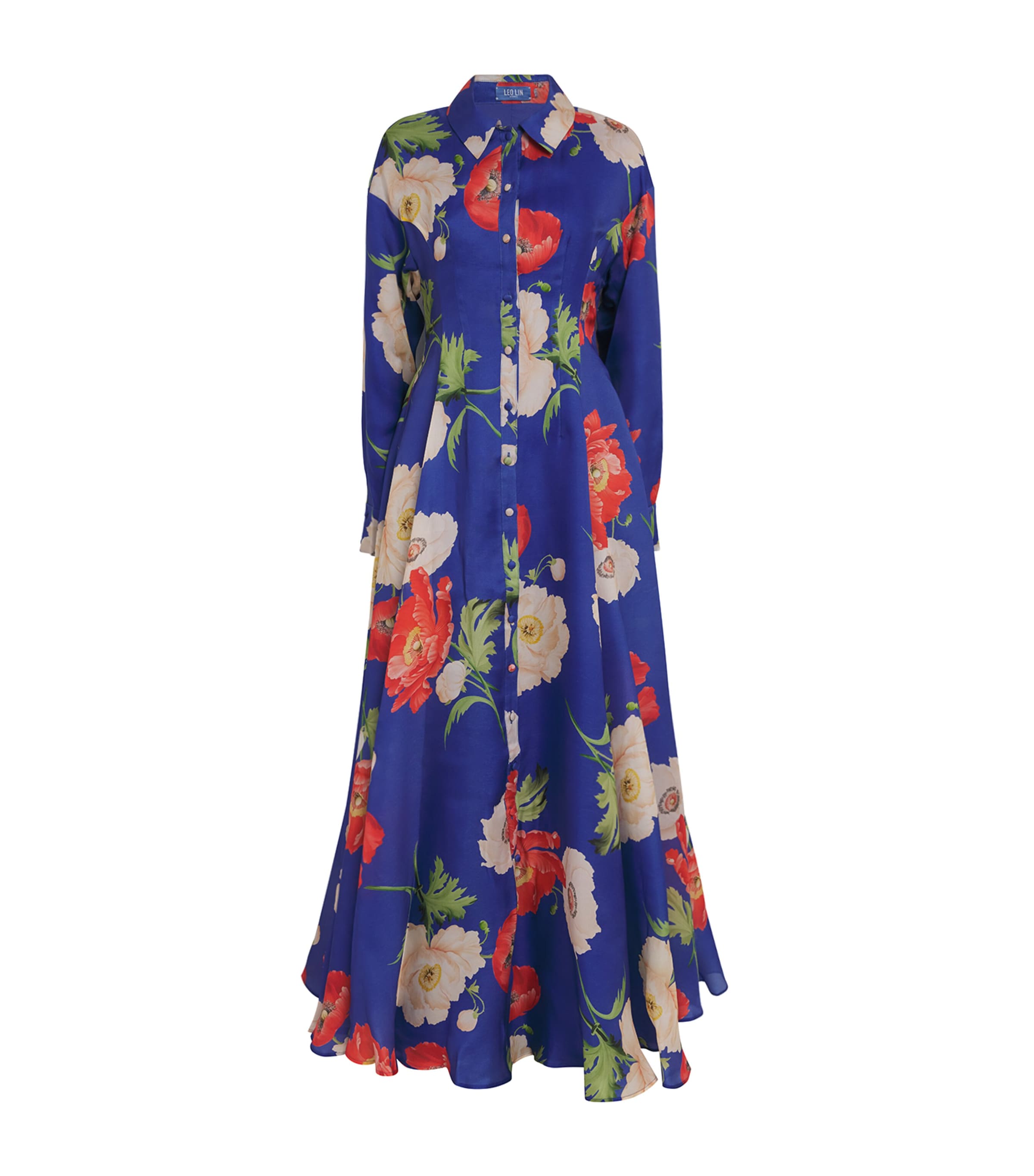 Leo Lin Josephine Floral Silk Gown In Blue