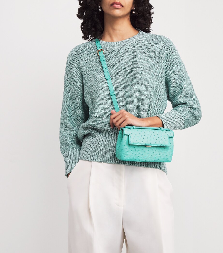 Ostrich Leather Top-Handle Bag TIFF BLUE Image 5