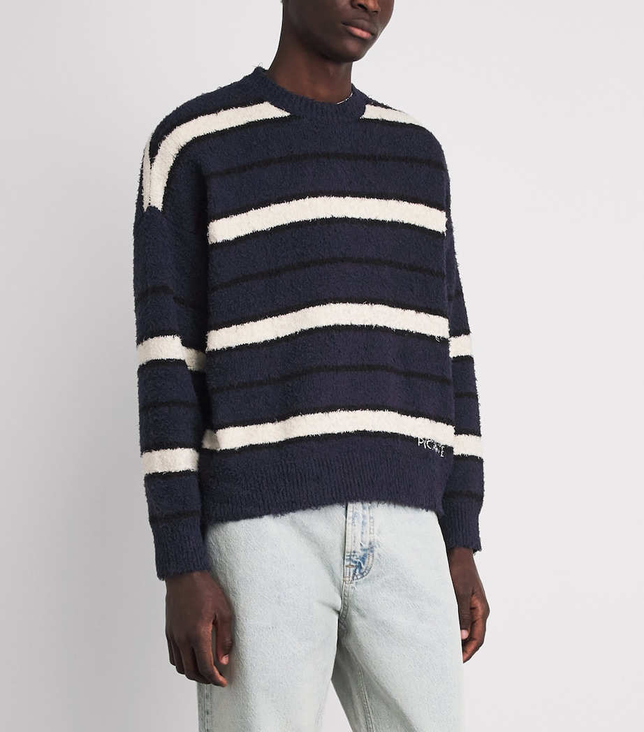 PICANTE Mens Cotton-Blend Shaggy Stripe Sweater Navy Stripe Image 4