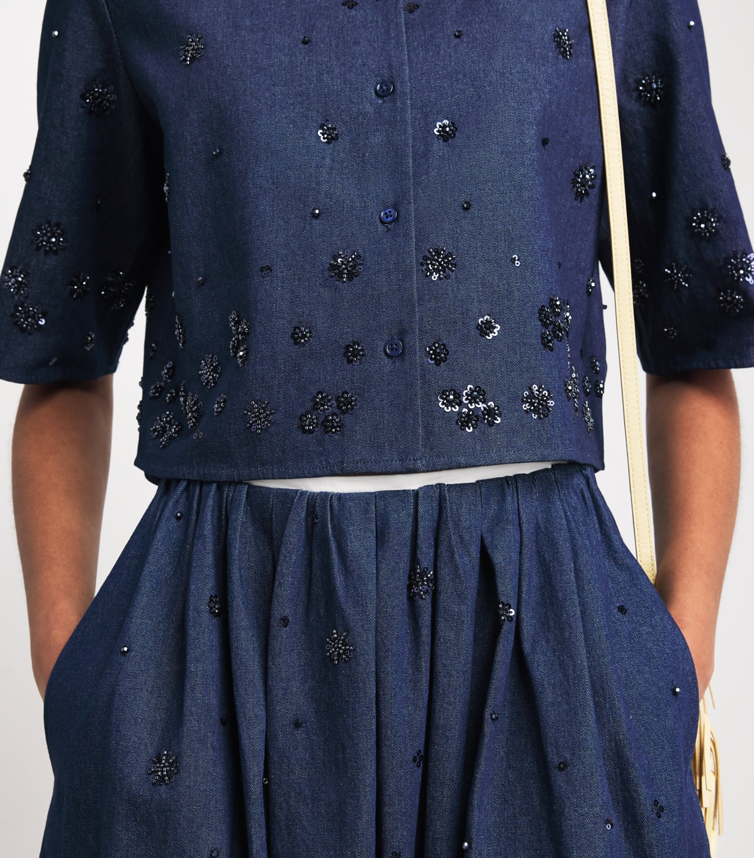 Maje Womens Denim Embellished Midi Skirt Navy Image 3