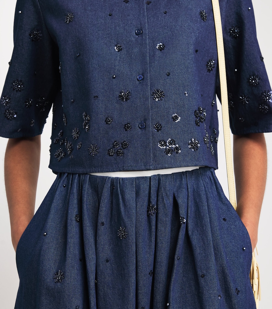 Maje Womens Denim Embellished Midi Skirt Navy Image 3