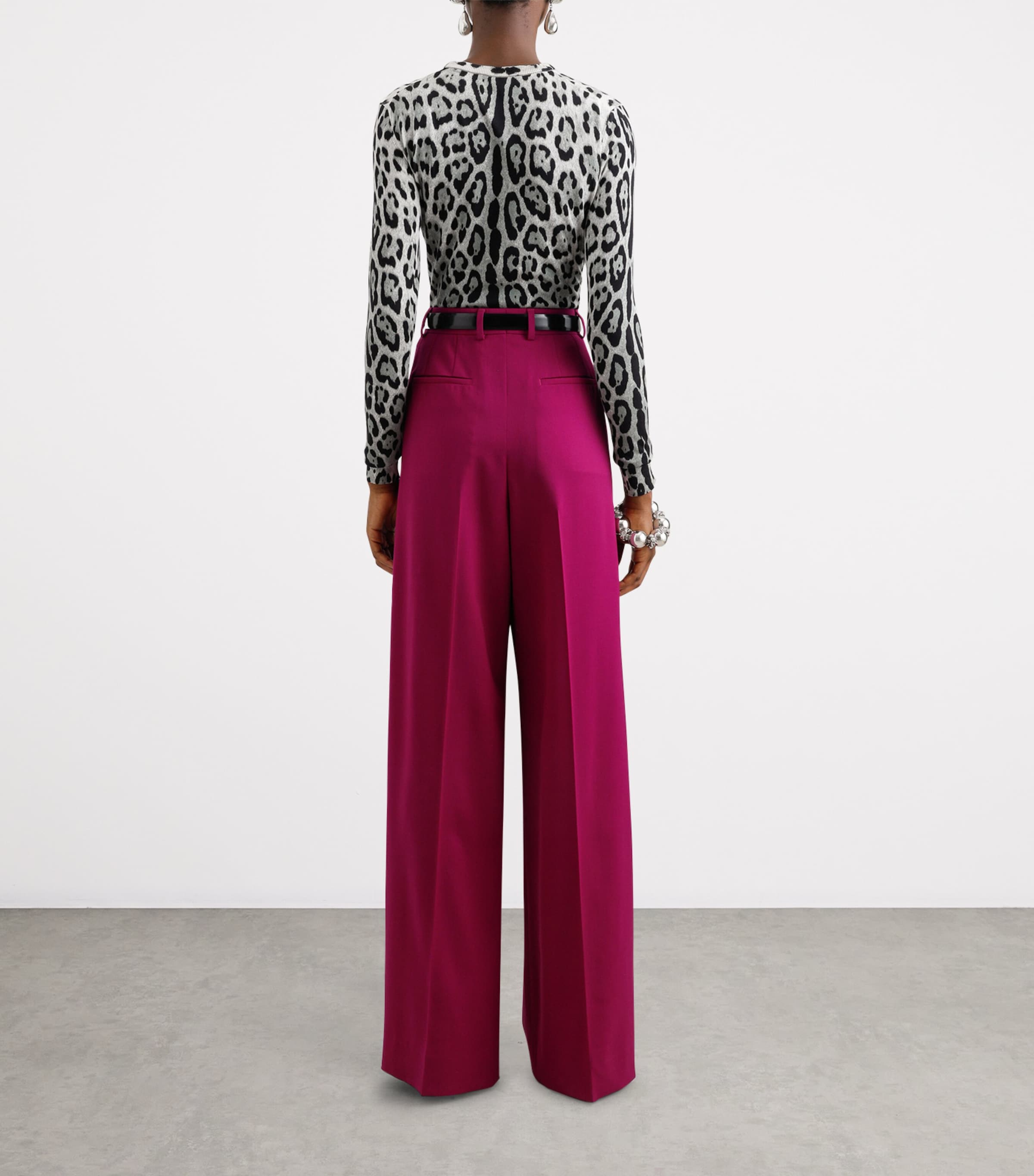 Stretch-Wool Wide-Leg Trousers F0321-FUXIA Image 3
