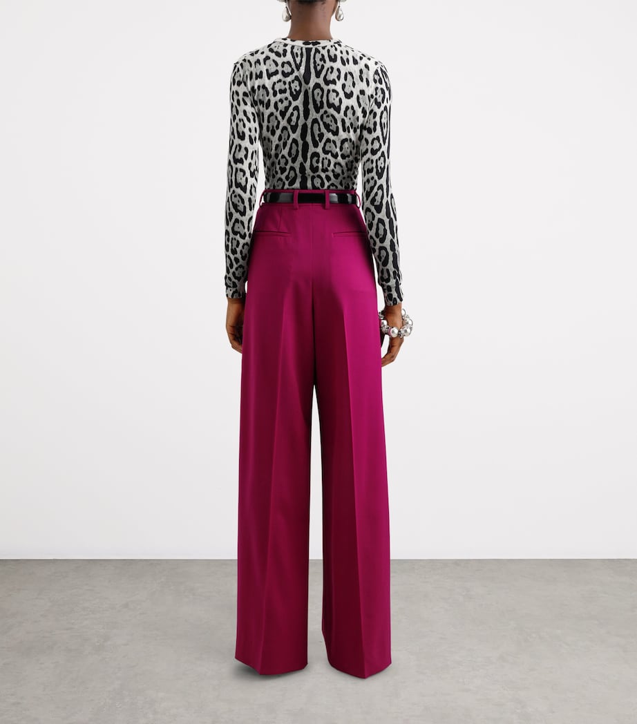 Stretch-Wool Wide-Leg Trousers F0321-FUXIA Image 3
