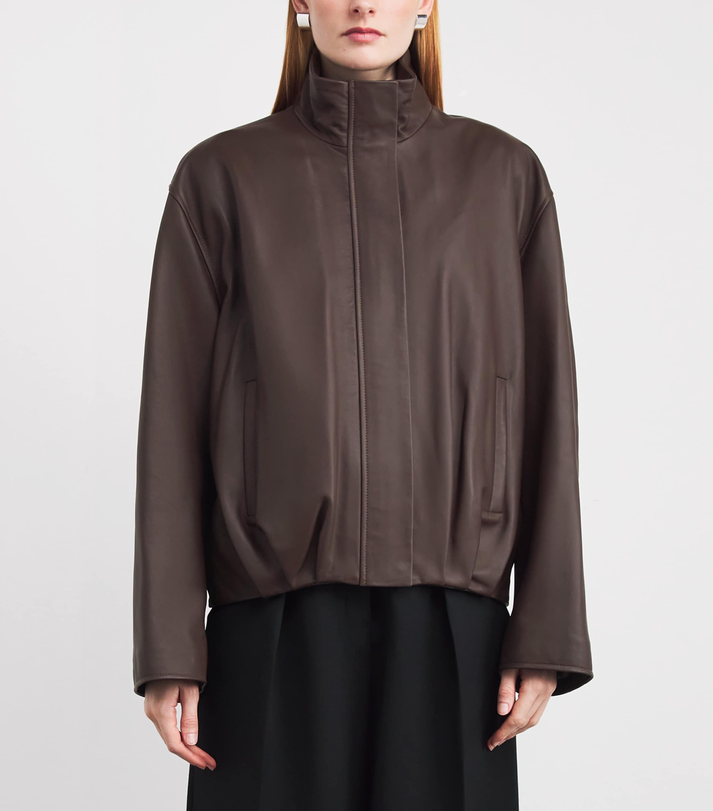 Lambskin Dahlia Bomber Jacket MARRONE Image 3