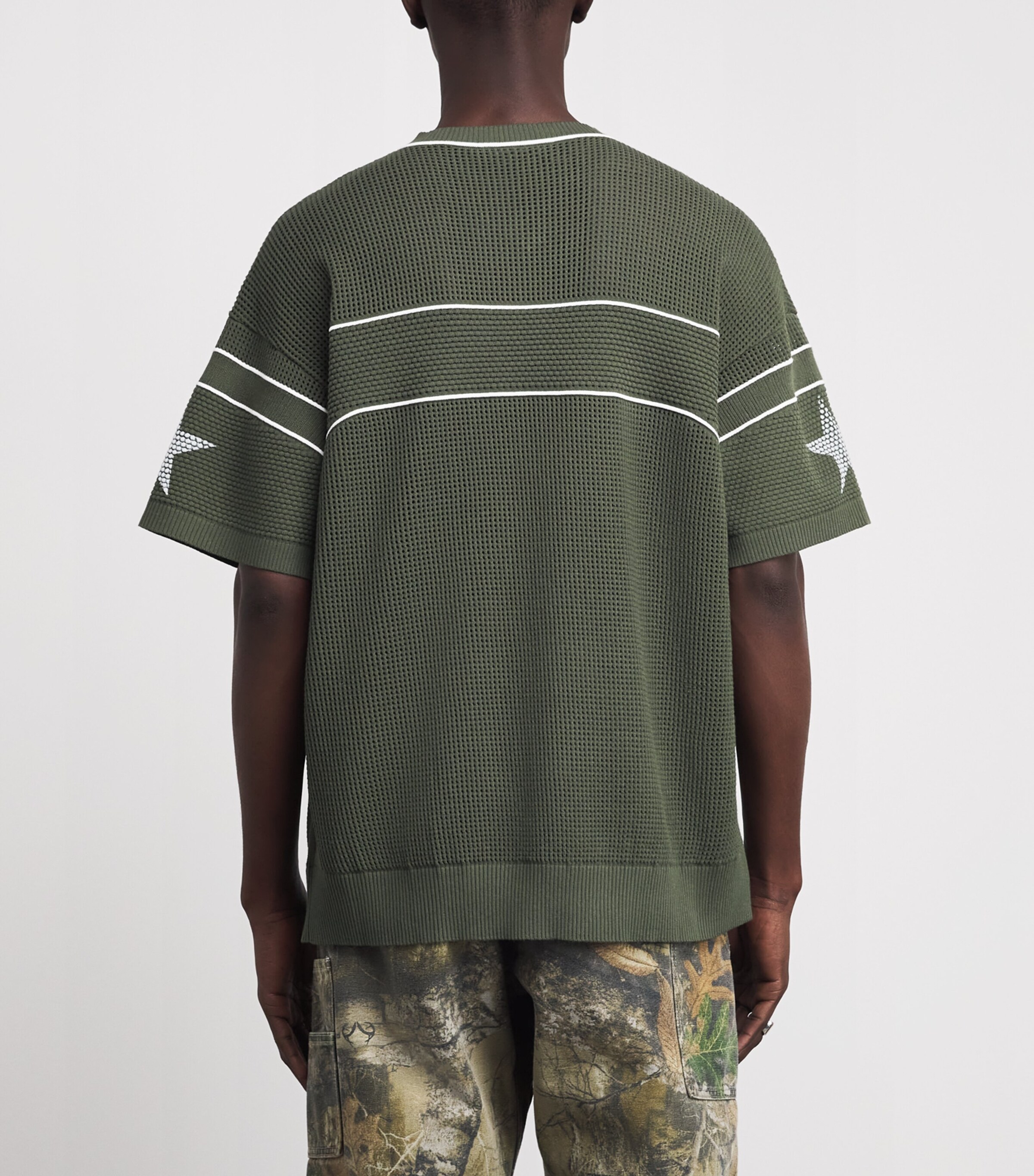 AMIRI Mens Technical Knitted Logo Oversized T-Shirt Dark Sage Image 4