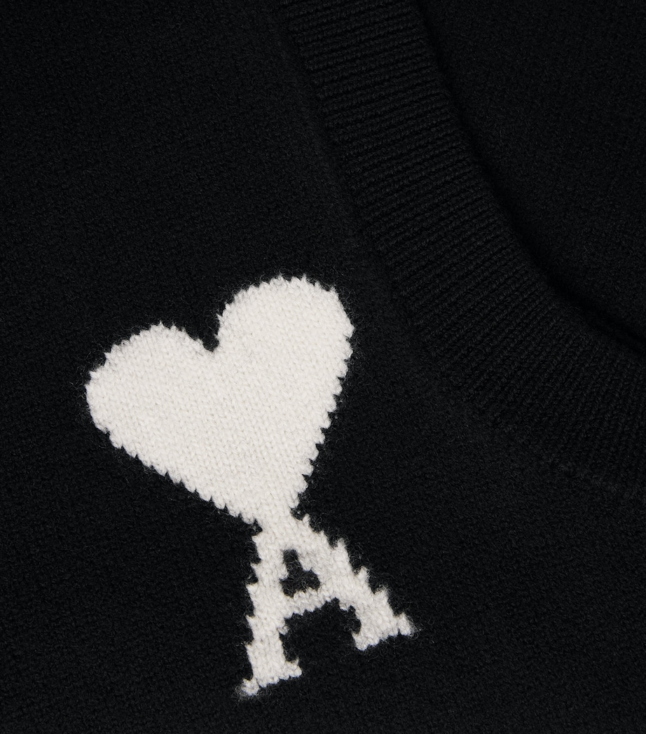 AMI Paris Mens Wool Logo Sweater Vest Noir/ecru Image 6