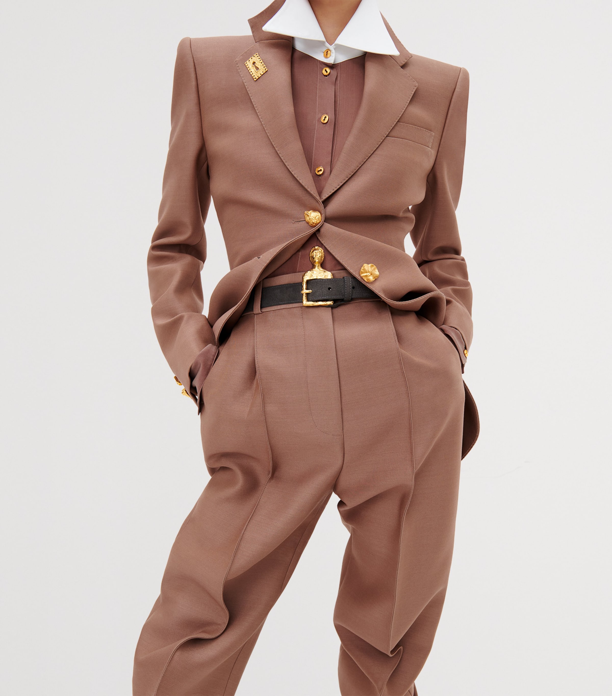 Schiaparelli Womens Contrast-Collar Keyhole Bodysuit Brown Image 2