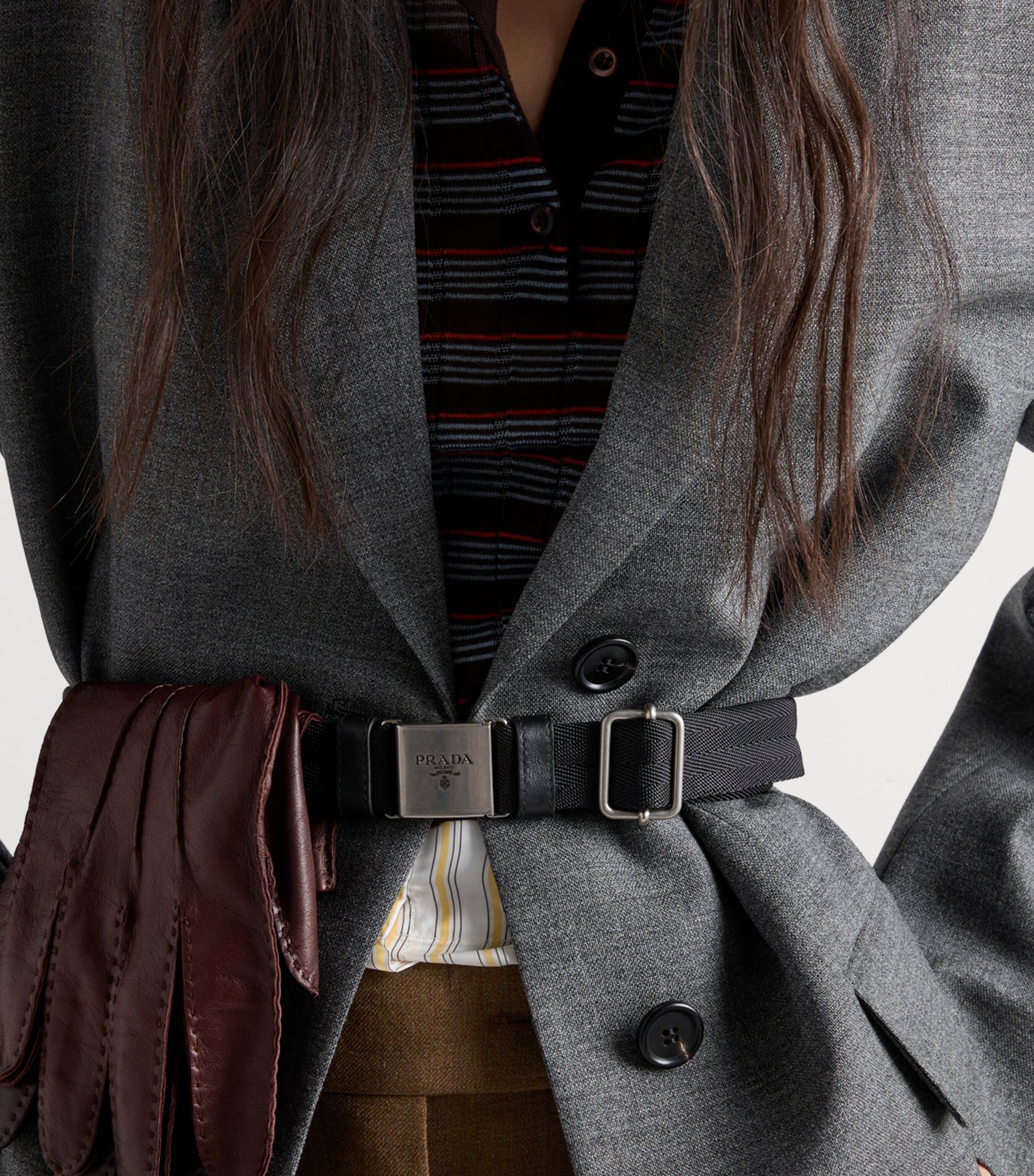 Prada Womens Single-Breasted Mélange Hopsack Blazer Grey Image 3