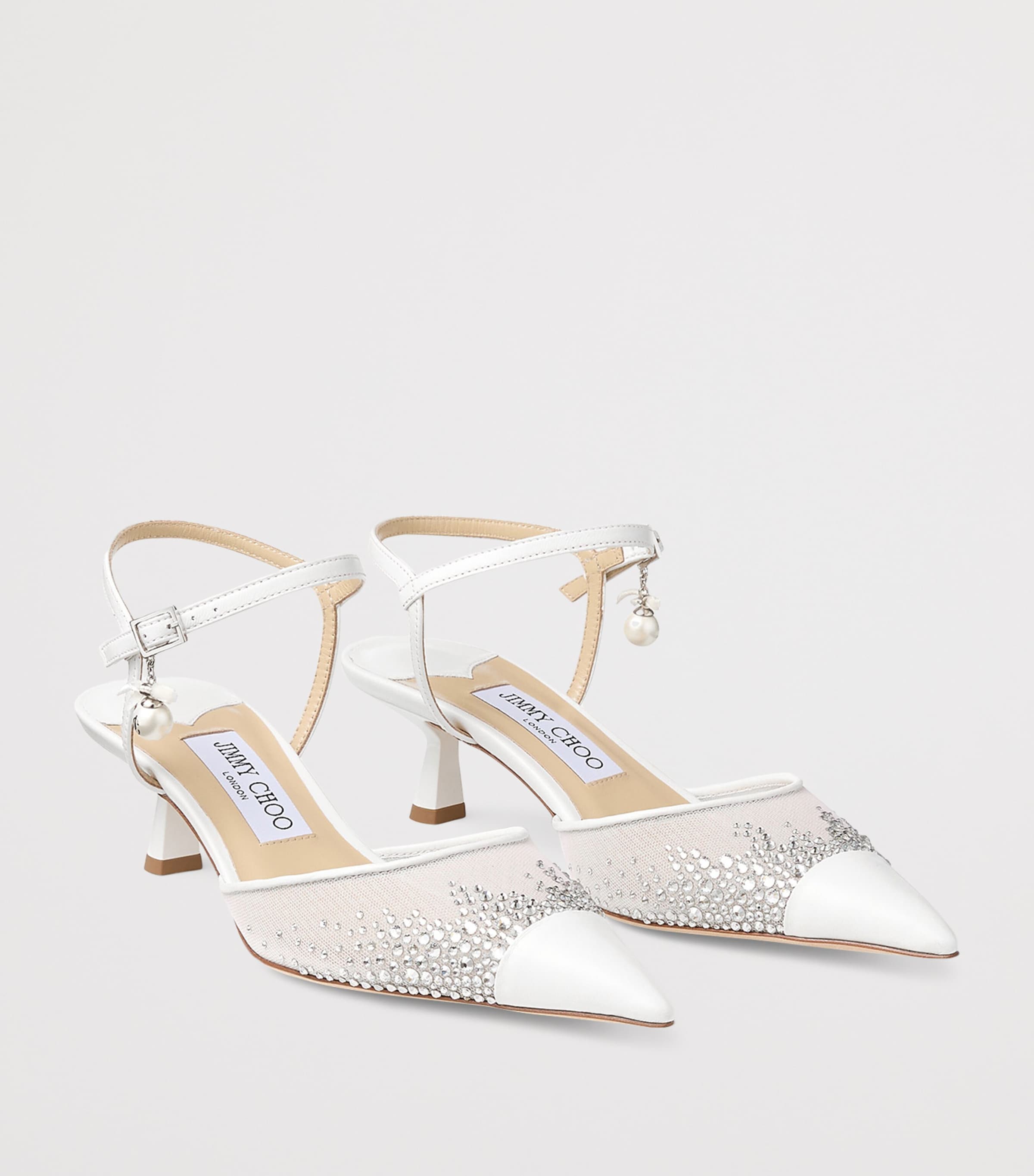 Jimmy Choo Aren SB 45 Mesh-Leather Pumps White/crystal Image 3
