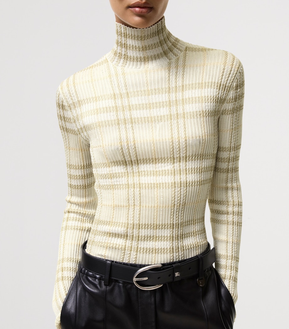 Burberry Womens Check Funnel Neck Sweater Beige Check Image 3