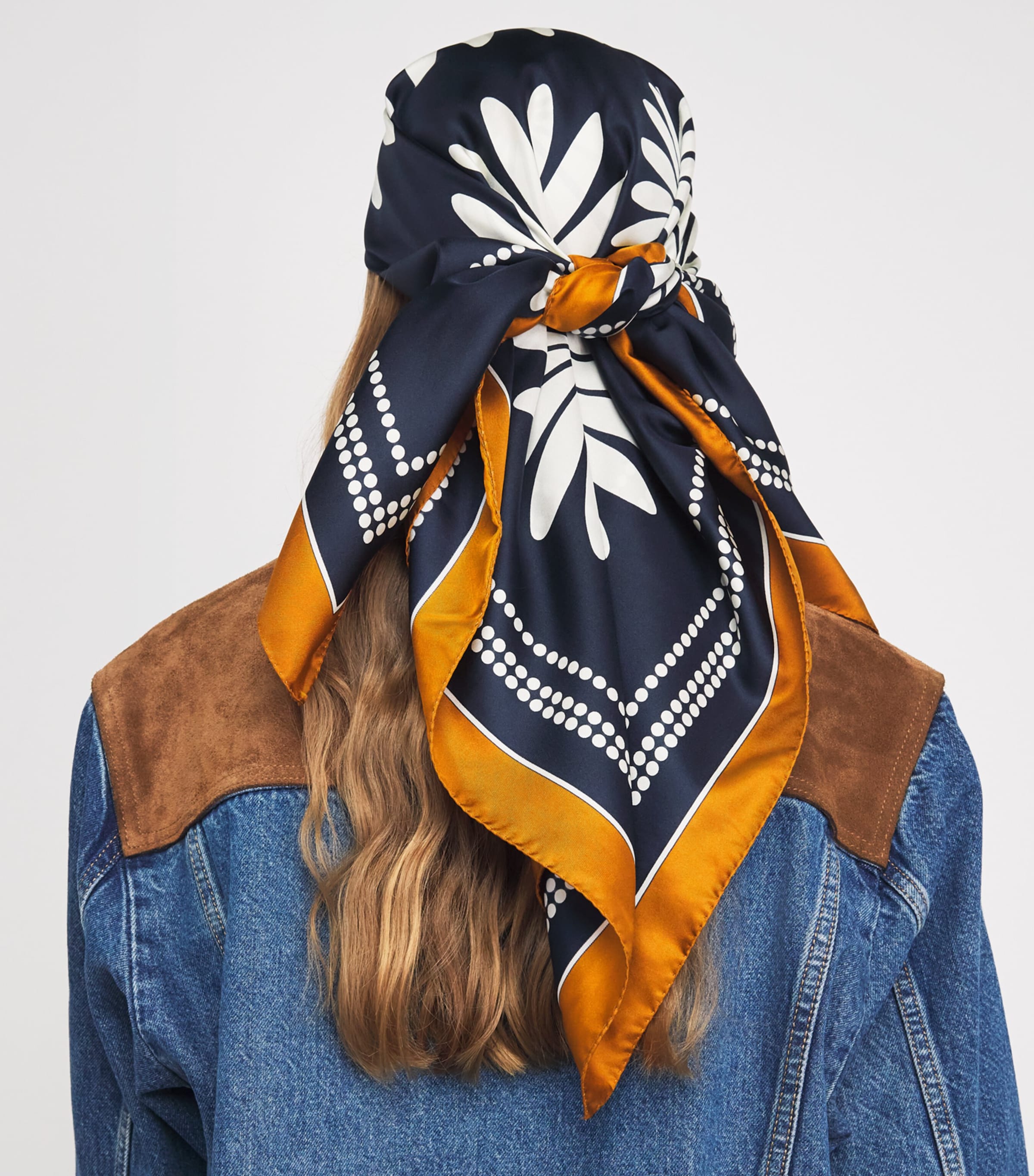 Sandro Paris Silk Floral Print Scarf Deep Blue / Ocher Image 2