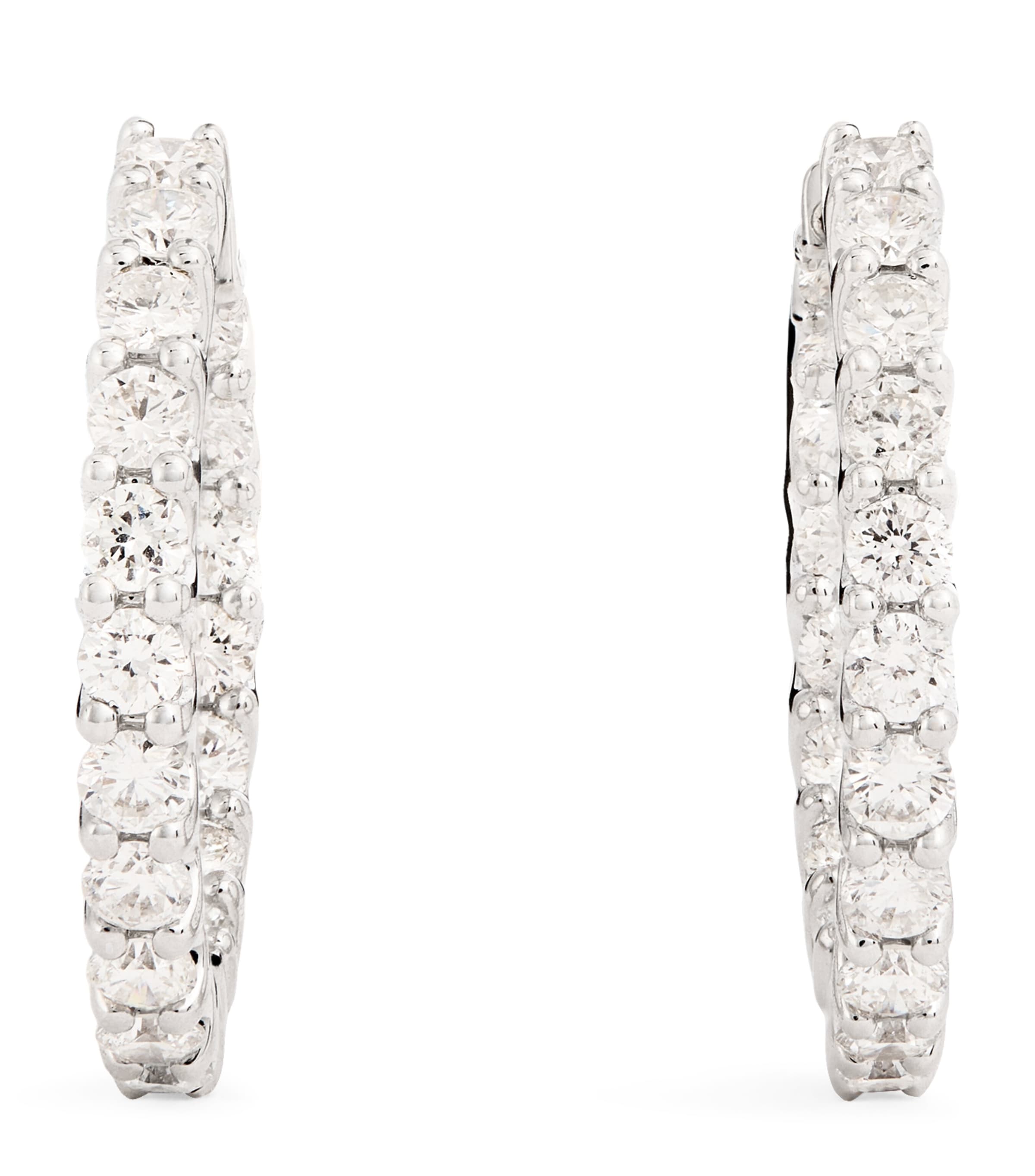 Harrods Medium White Gold And Diamond Hoop Earrings In Metallic