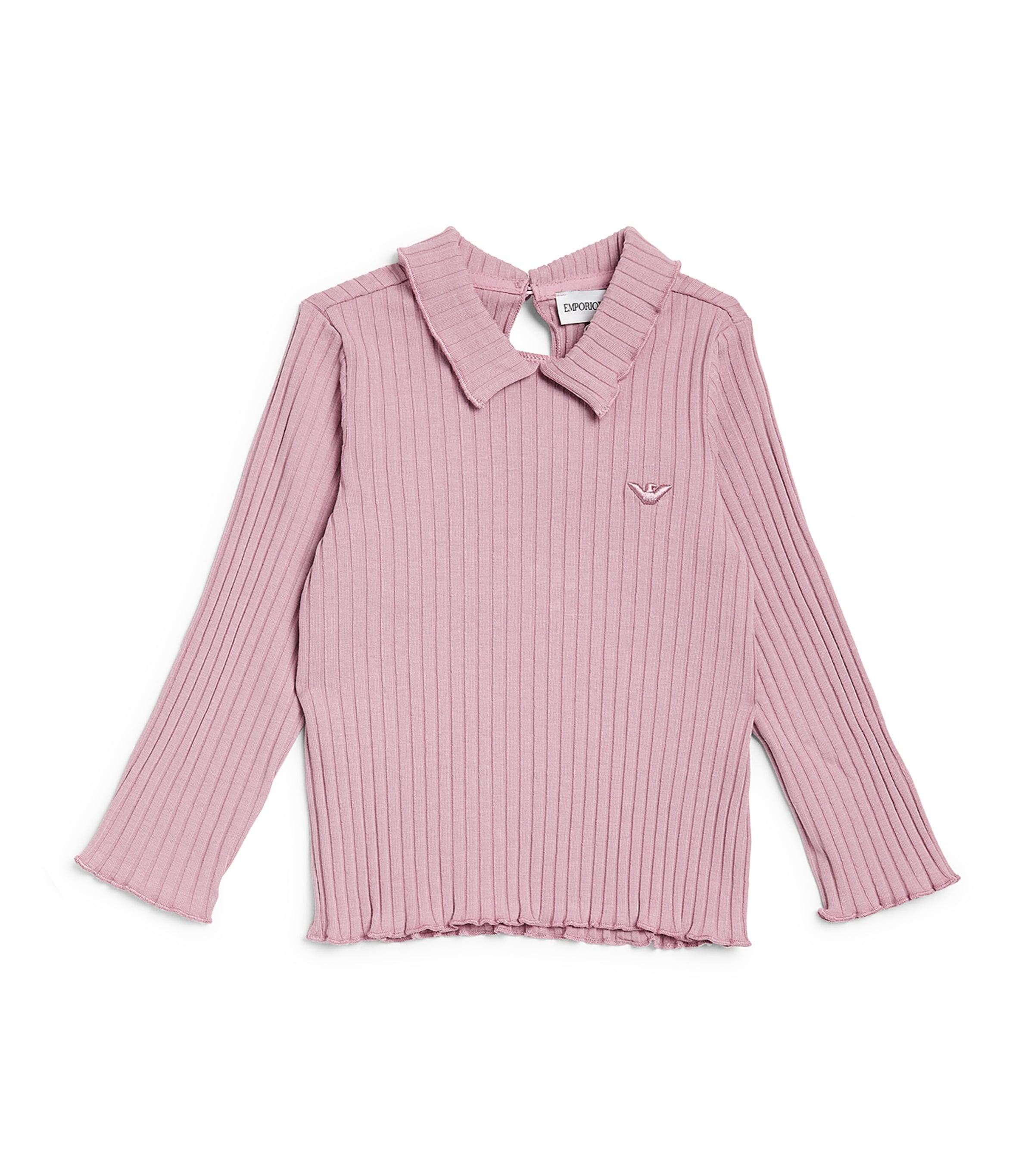 Emporio Armani Kids Stretch-Cotton Rib-Knit Top (6-36 Months) Mauve Shadows Image 1
