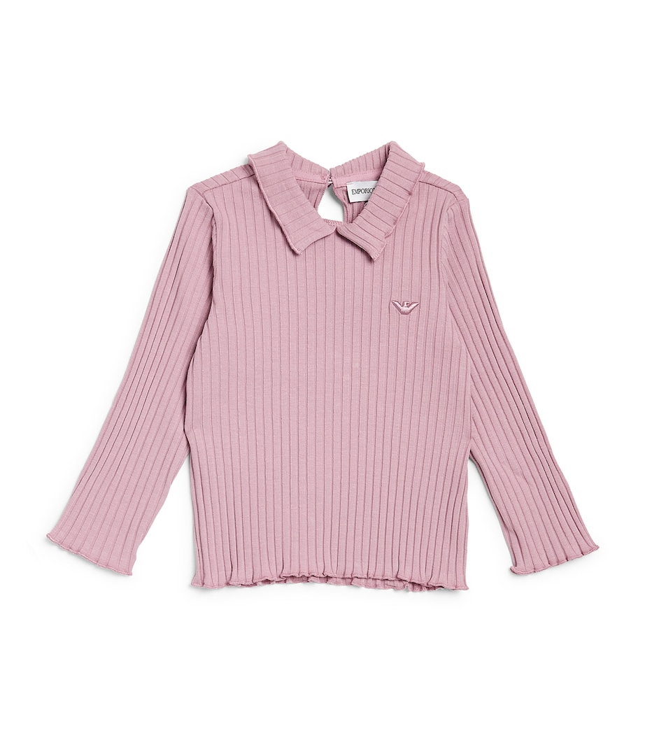 Emporio Armani Kids Stretch-Cotton Rib-Knit Top (6-36 Months) Mauve Shadows Image 1