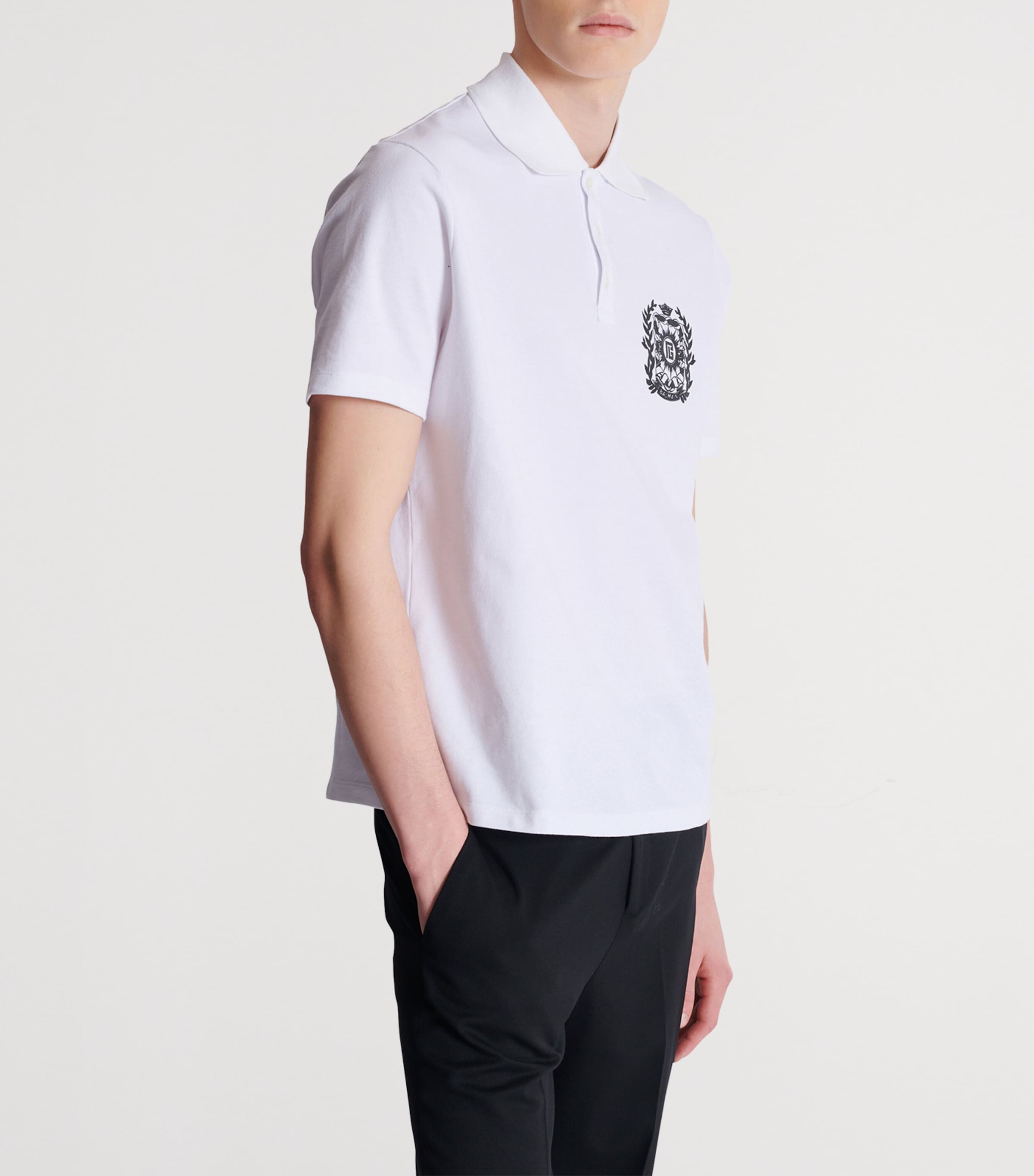 Cotton Crest Print Polo Shirt GAB BLANC/NOIR Image 4
