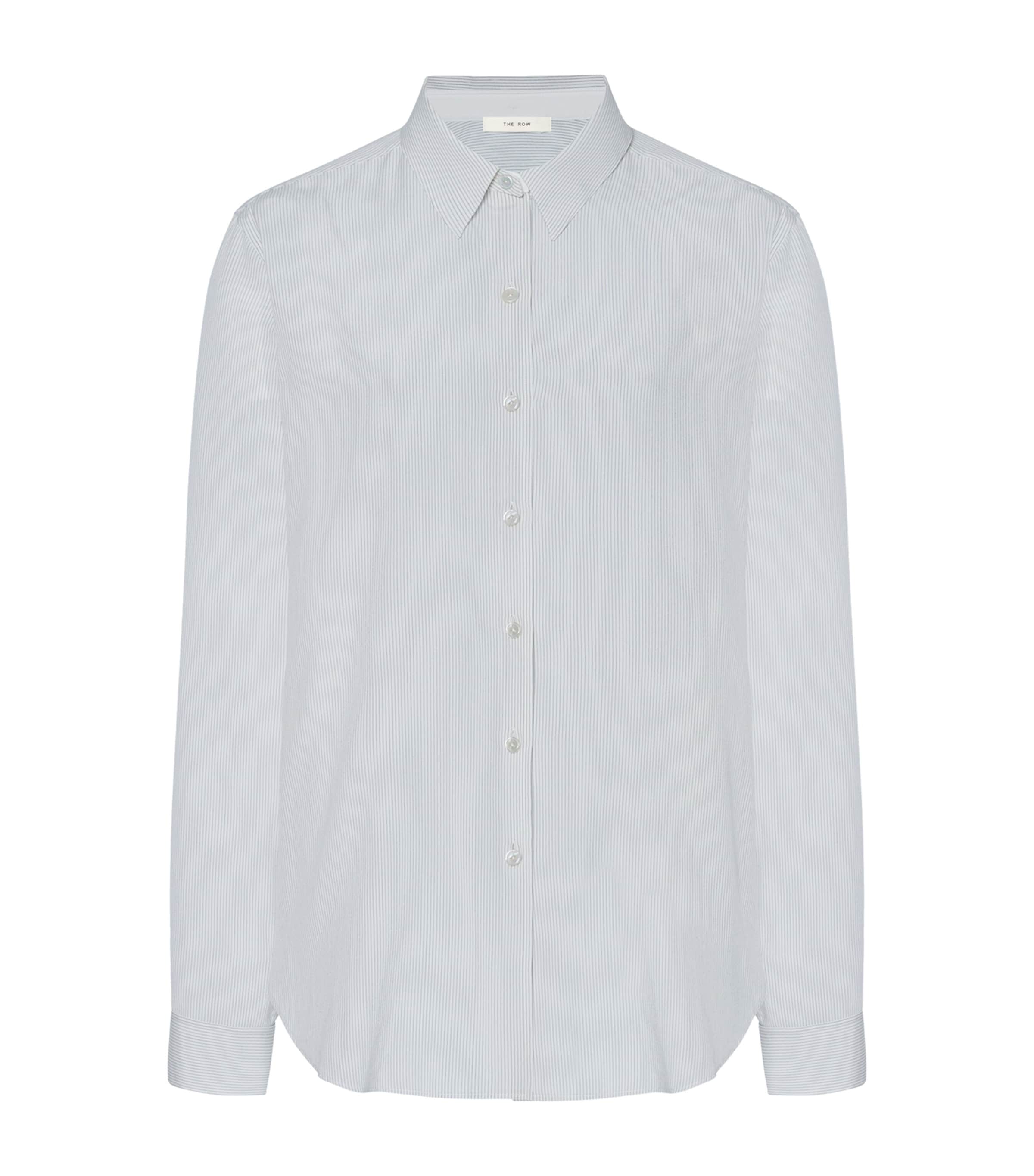 The Row Womens Fiora Silk Stripe Shirt White W/ Blue Image 1