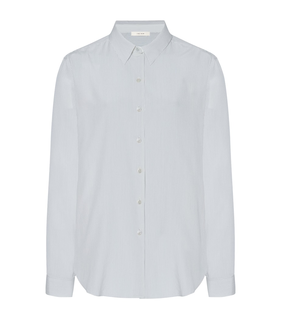 The Row Womens Fiora Silk Stripe Shirt White W/ Blue Image 1