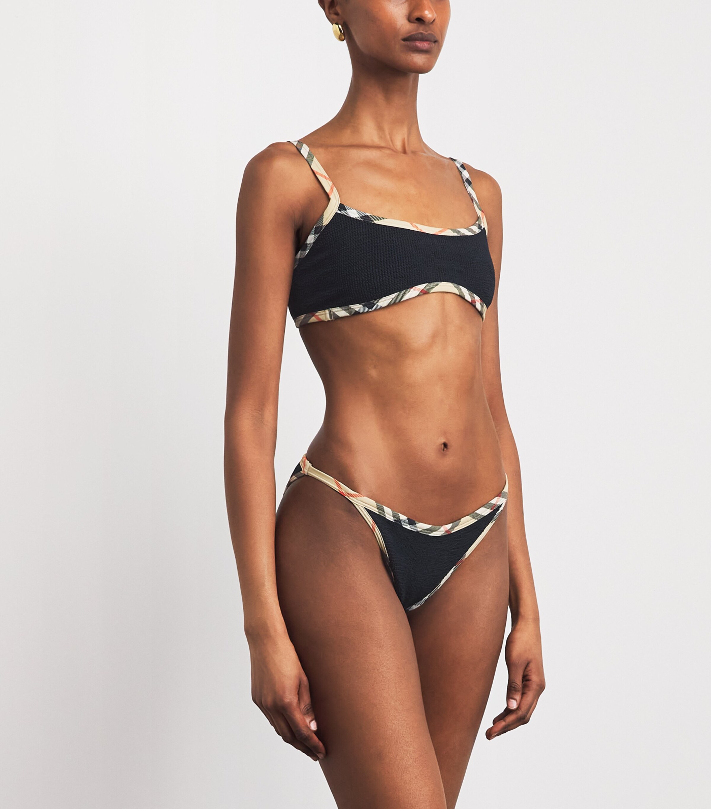 Burberry x Hunza G Womens x Burberry Check-Trim Tyler Bikini Black Image 2