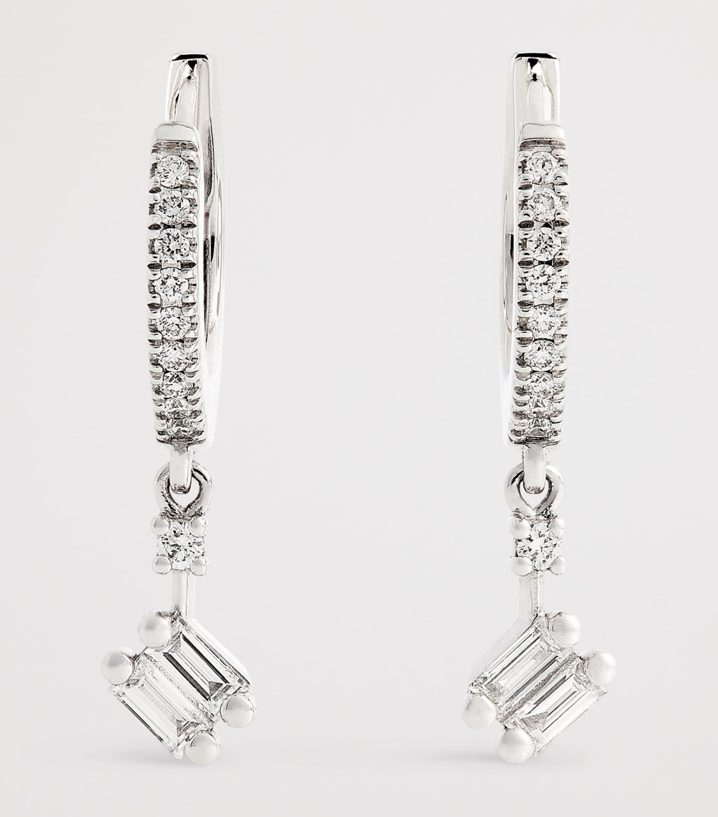 Suzanne Kalan White Gold and Diamond Classic Dangle Drop Huggie Earrings Wg/wd Image 3