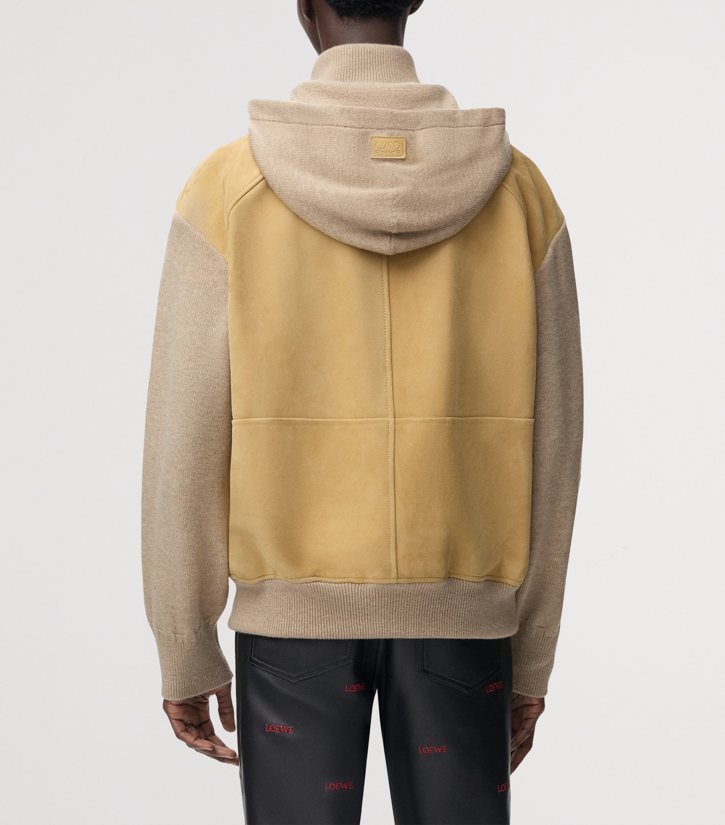LOEWE Mens Suede-Wool Hybrid Hoodie Beige Image 4