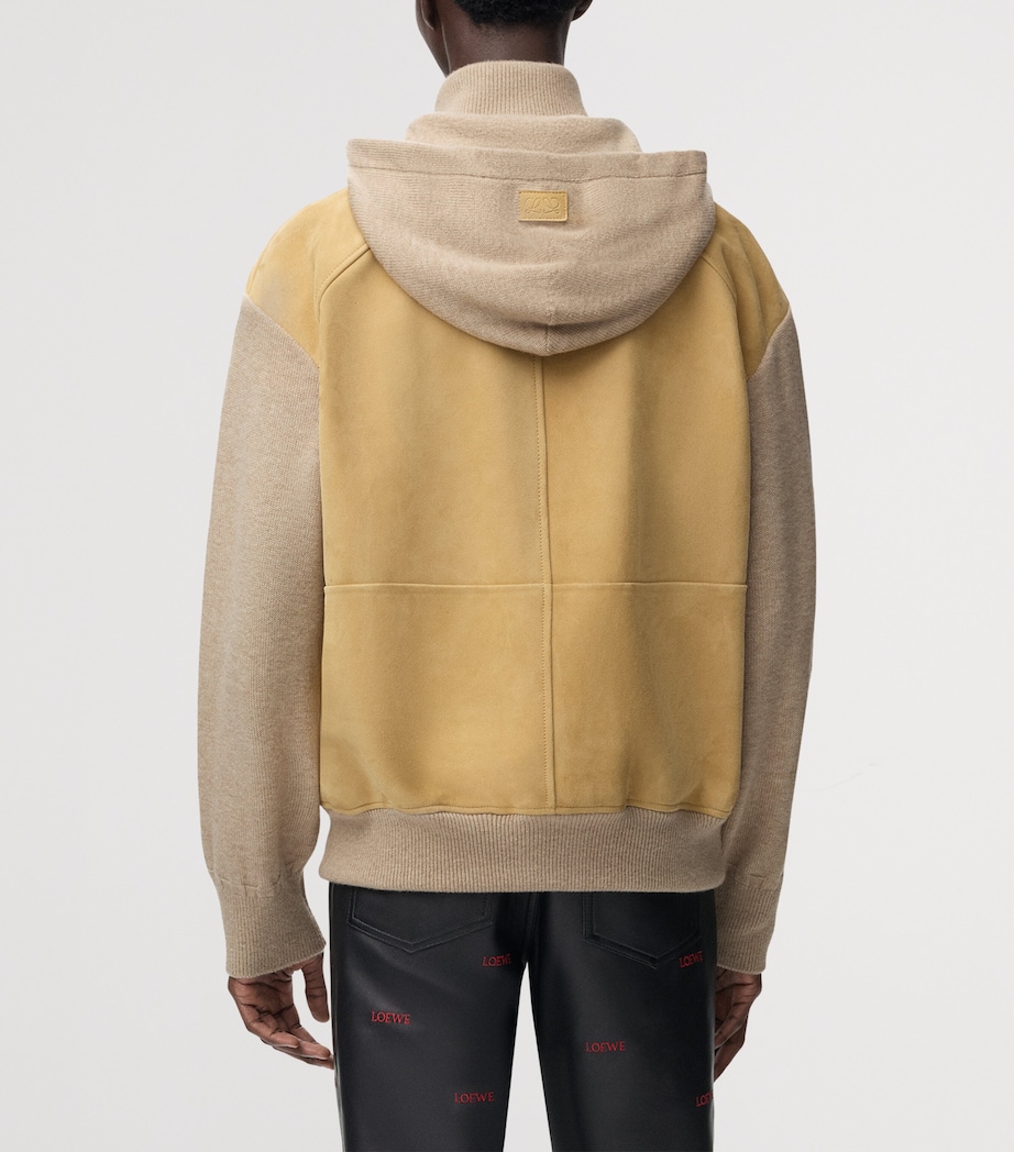 LOEWE Mens Suede-Wool Hybrid Hoodie Beige Image 4