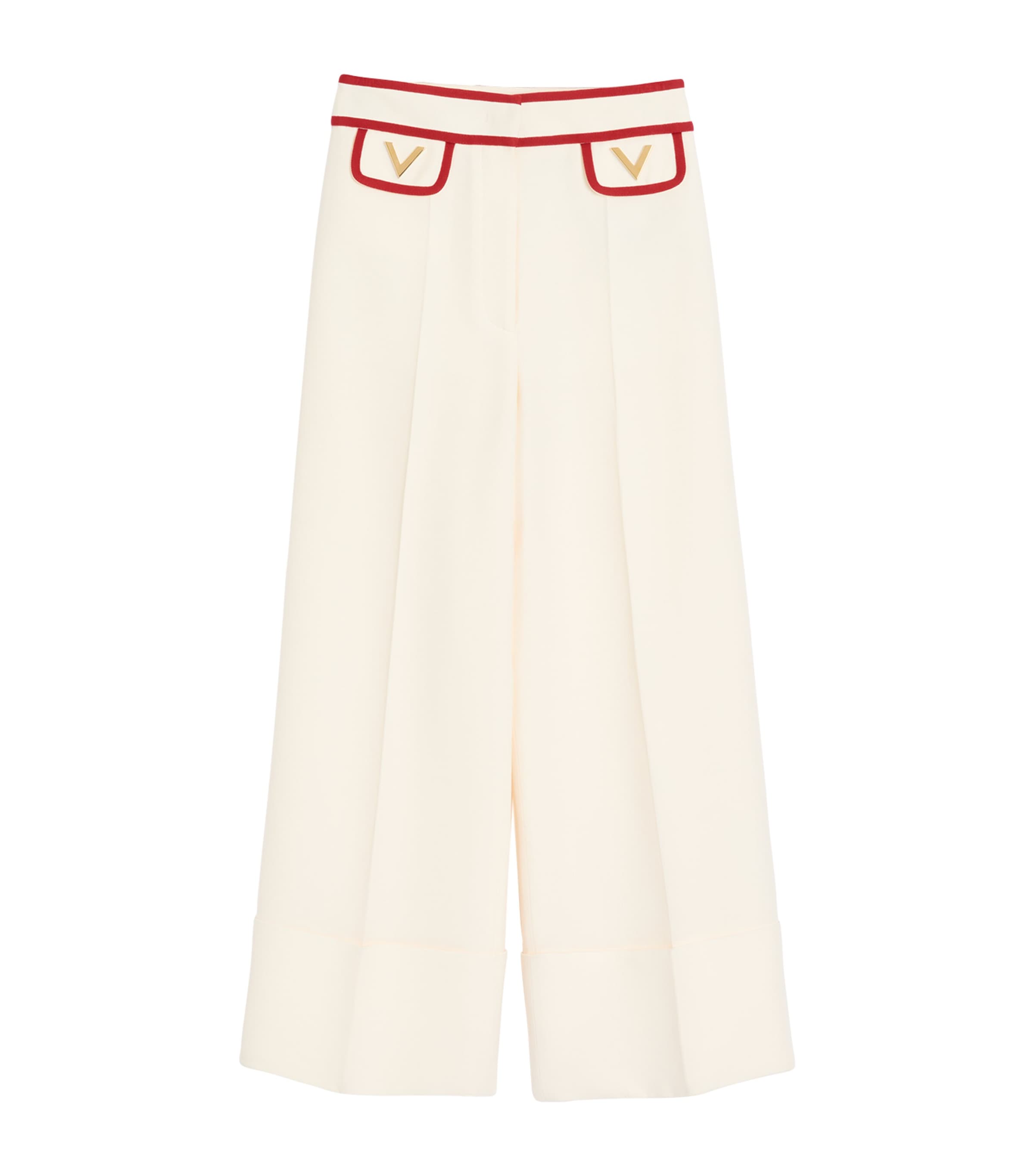 Valentino Ivory Trousers With Gold V In Neutral