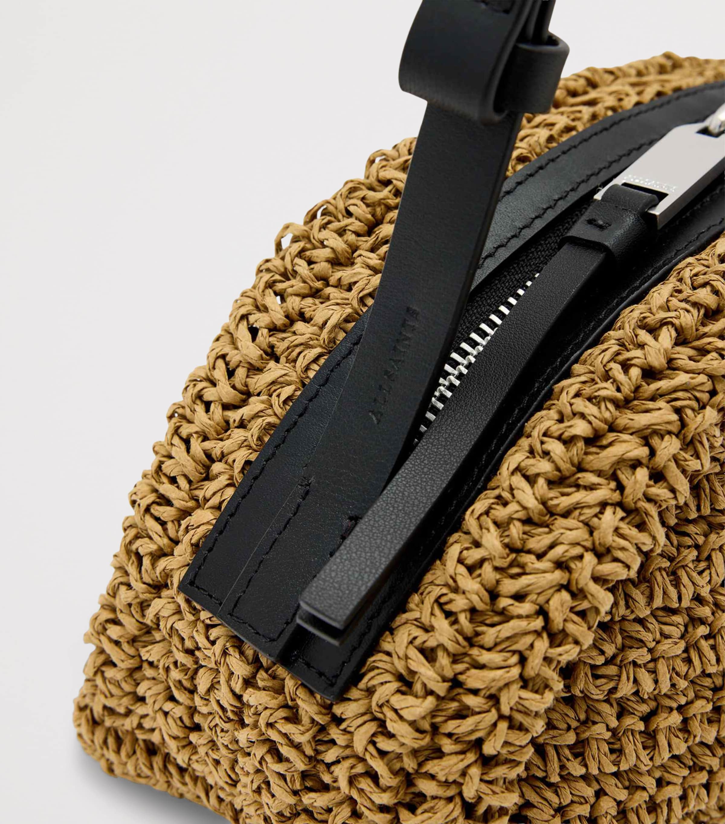 AllSaints Raffia Rosalie Cross-Body Bag Biscuit Brown Image 6