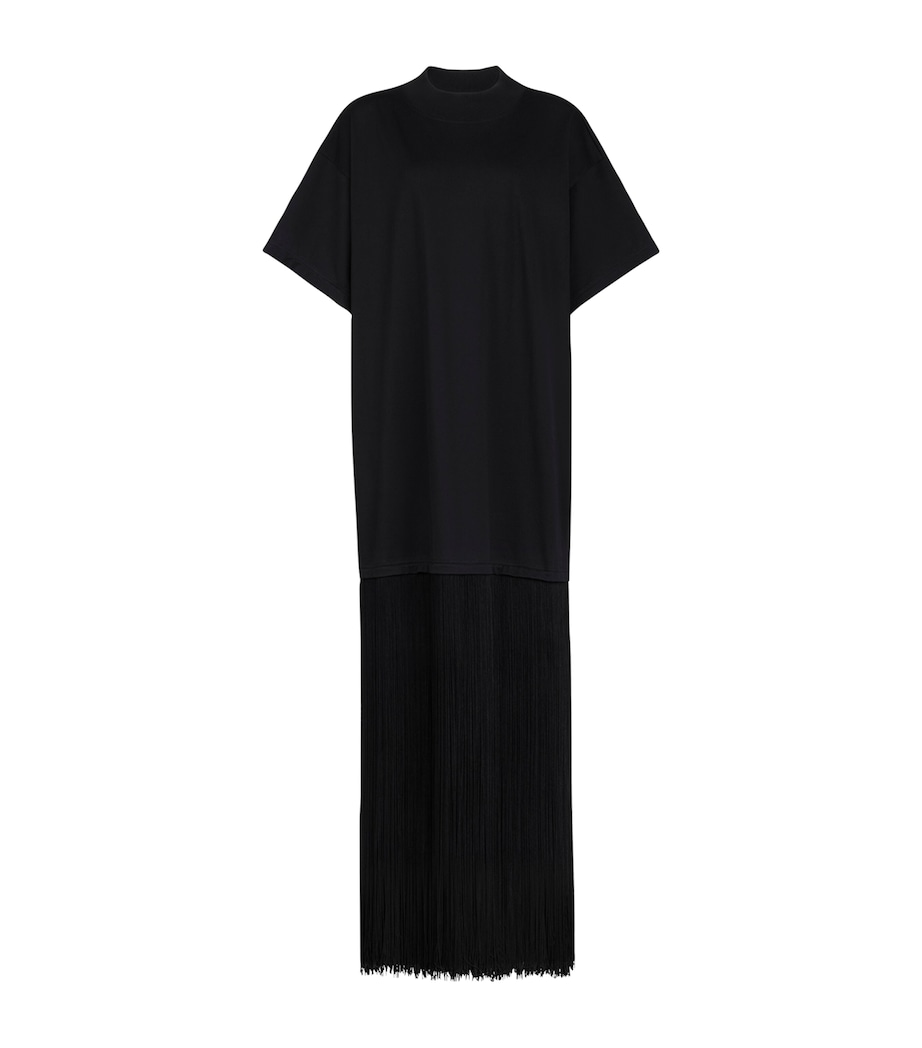 Alaïa Womens Cotton Fringed T-Shirt Dress Noir Image 1