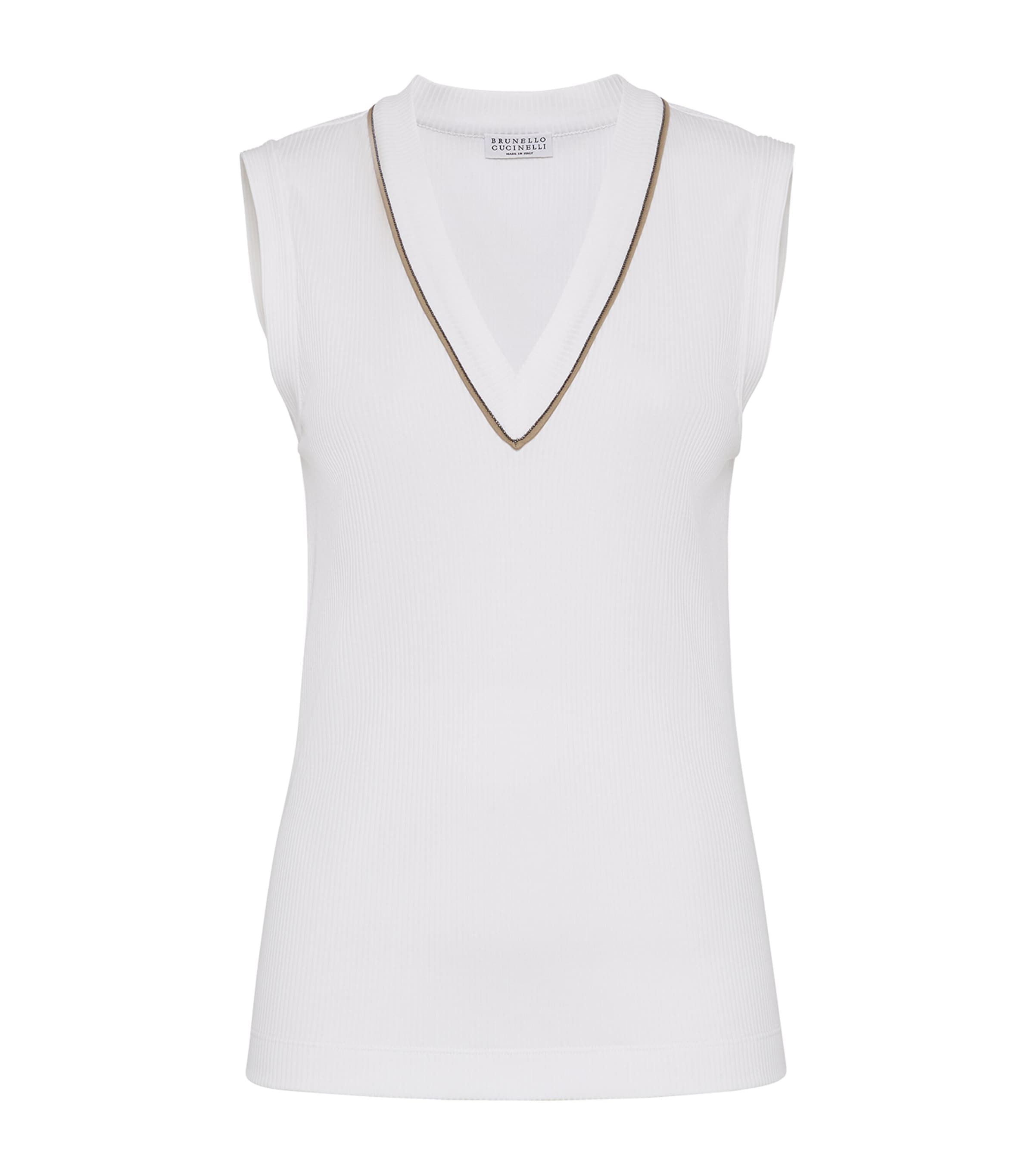 Brunello Cucinelli Stretch-cotton V-neck Top In White