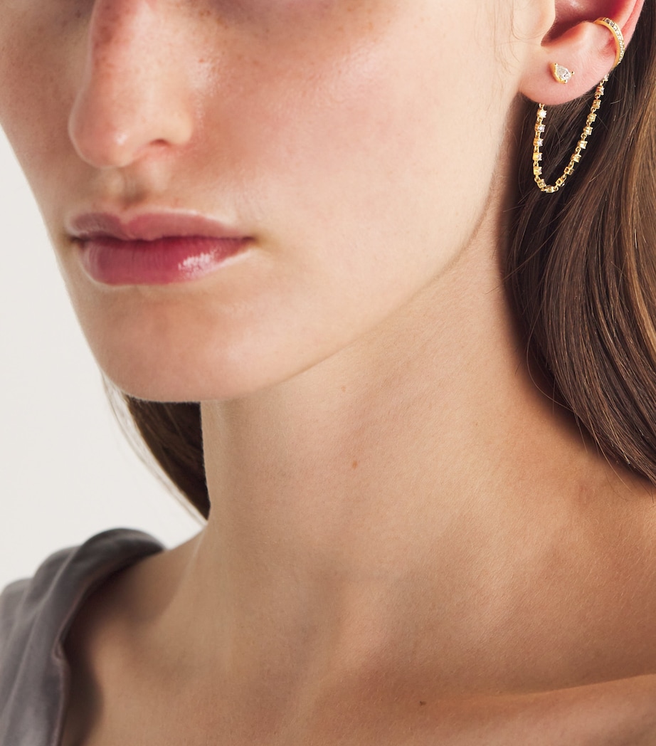 Yellow Gold and Diamond Chain Single Ear Cuff and Stud Earring YELLOW GOLD Image 2