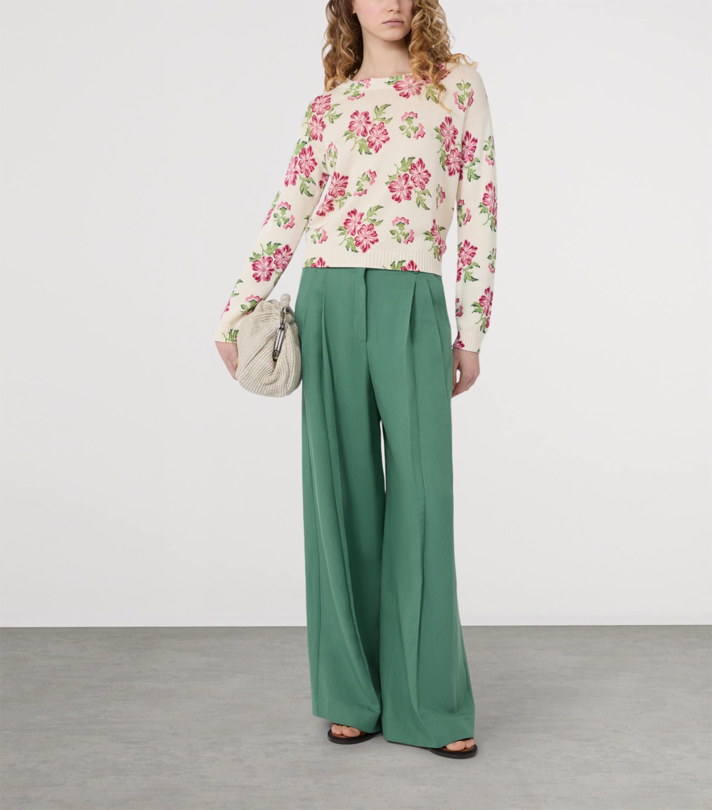 Weekend Max Mara Womens Cotton Floral Sweater Ecru Image 4