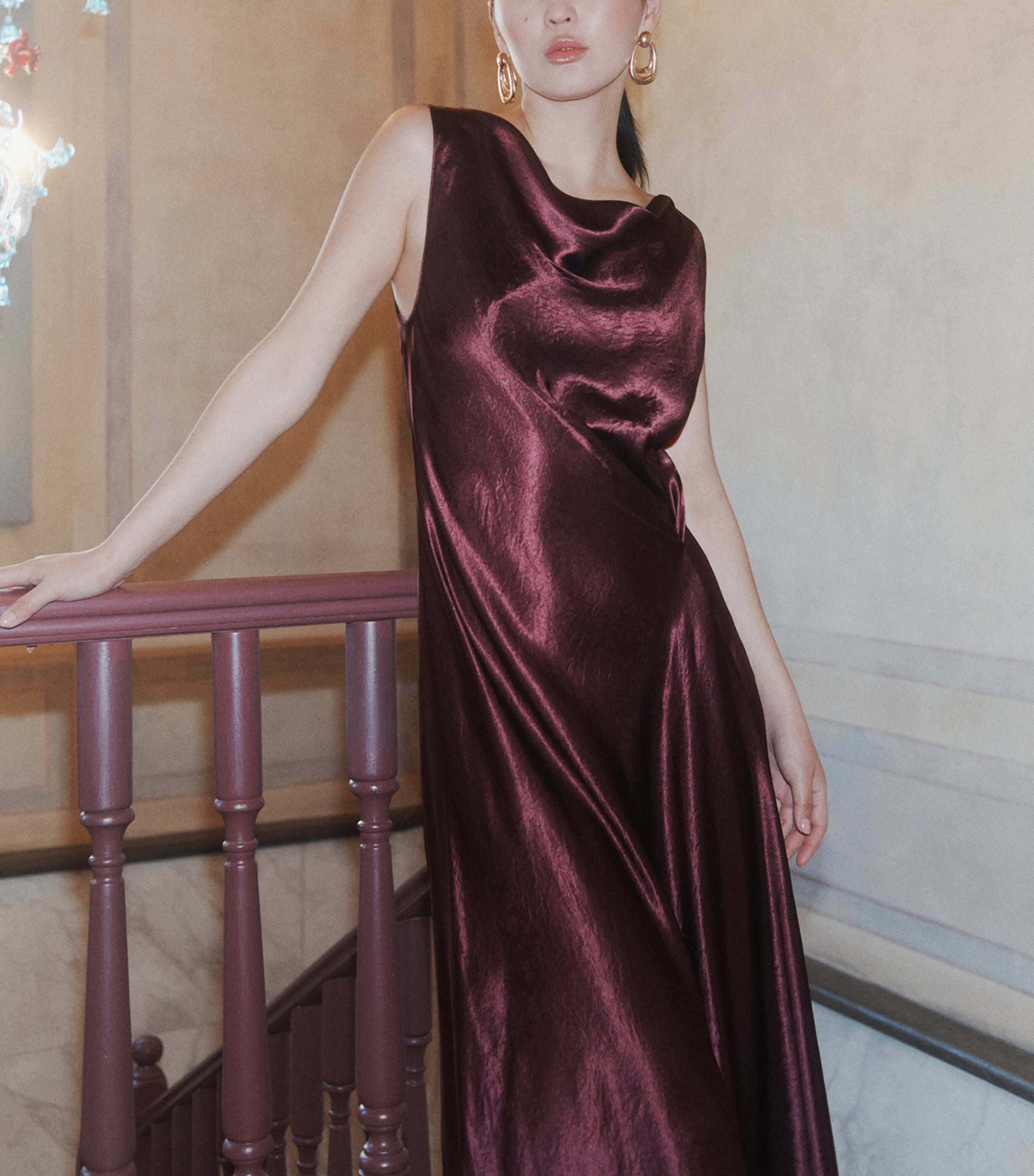 Marella Womens Satin Midi Dress Bordeaux Image 4