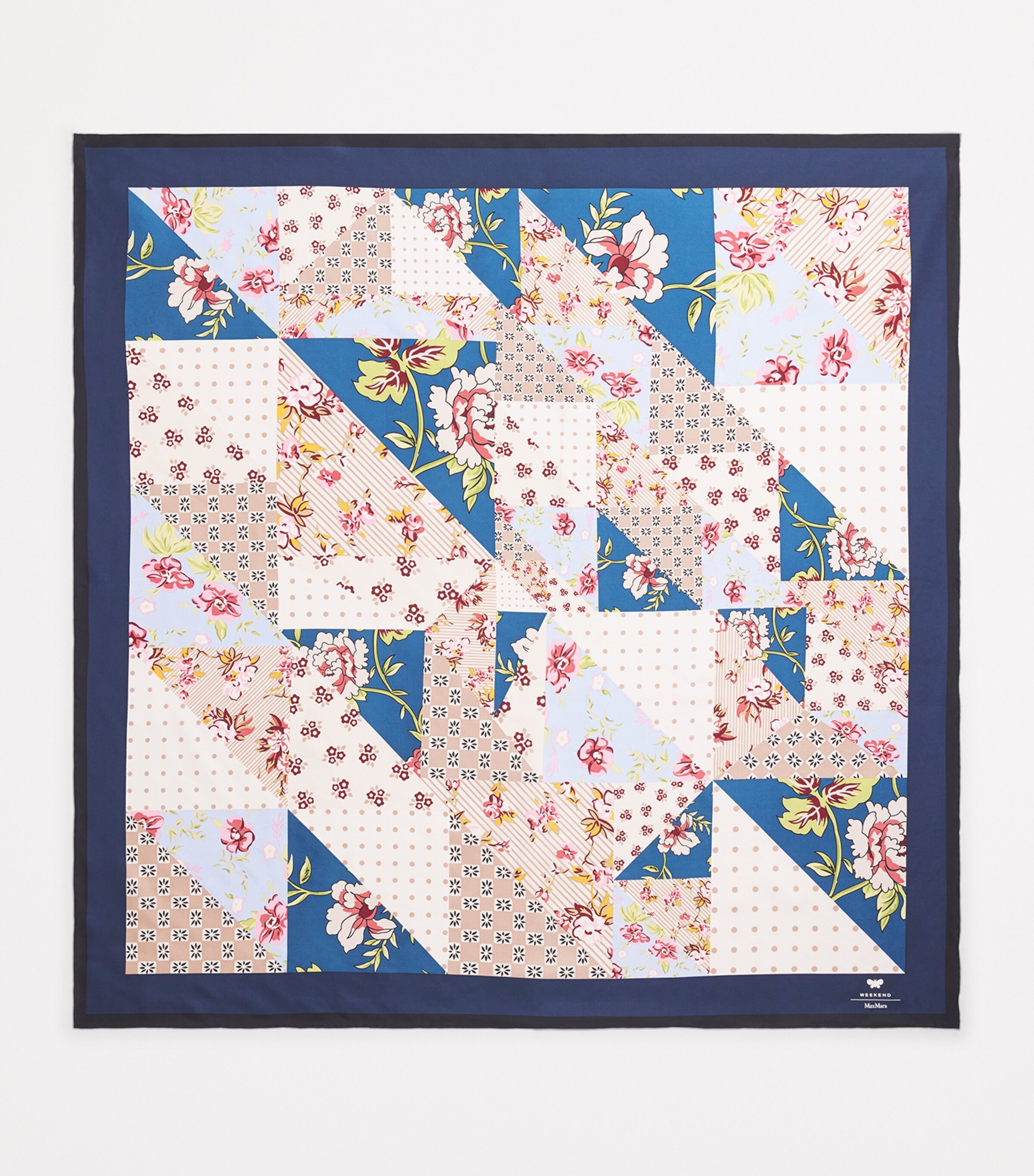 Silk Patchwork Square Scarf IVORY Image 3