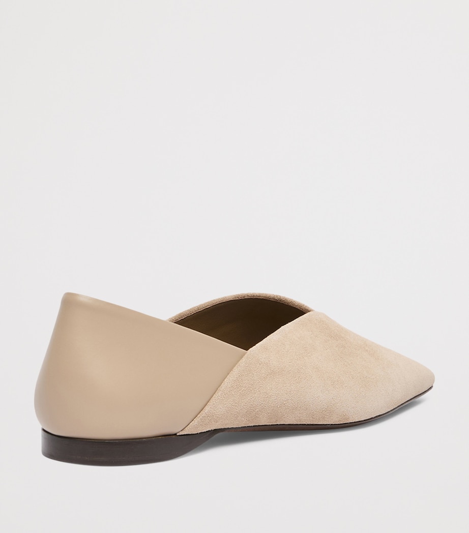 Max Mara Suede Leather-Trim Ballet Flats Beige Image 3