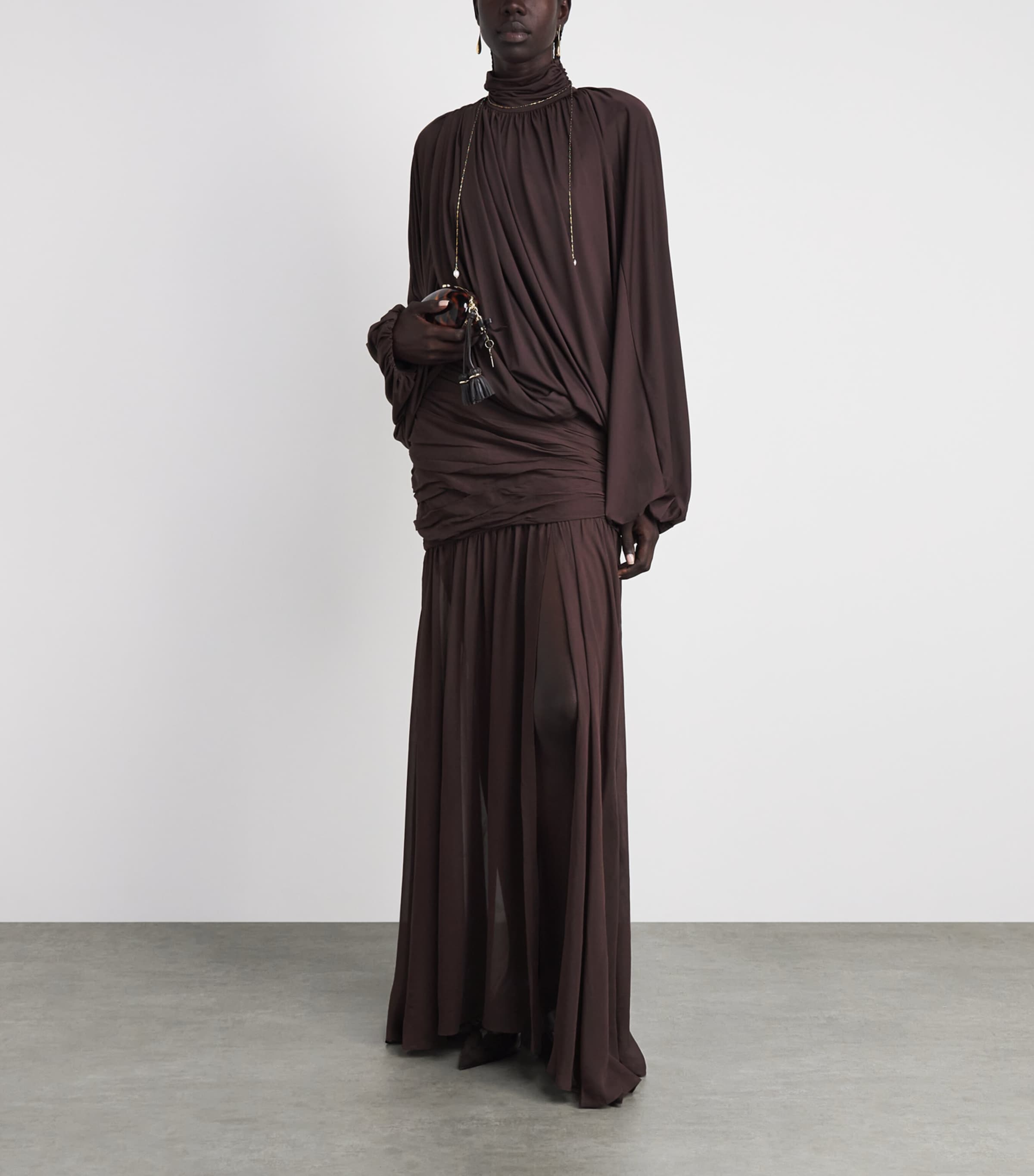 De La Vali Womens Georgette Gathered Amaya Maxi Skirt Umber Brown Image 2