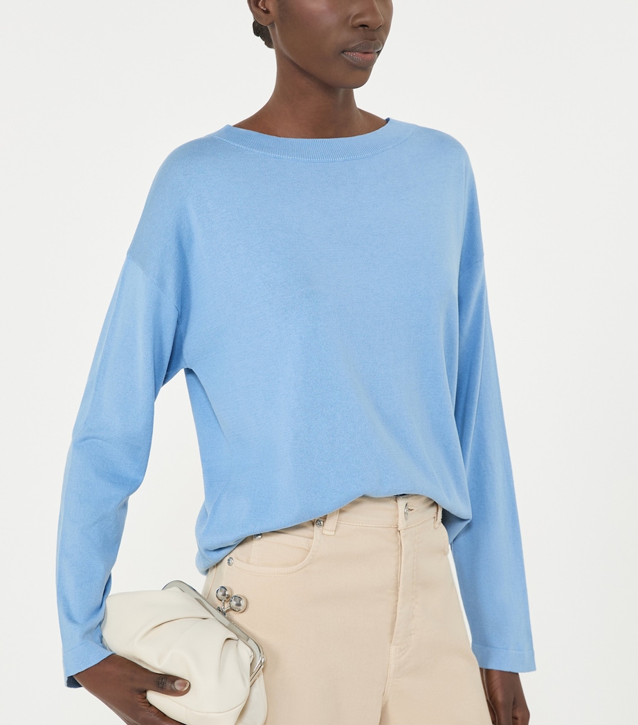 Weekend Max Mara Womens Silk-Cotton Boat-Neck Sweater Light Blue Image 5