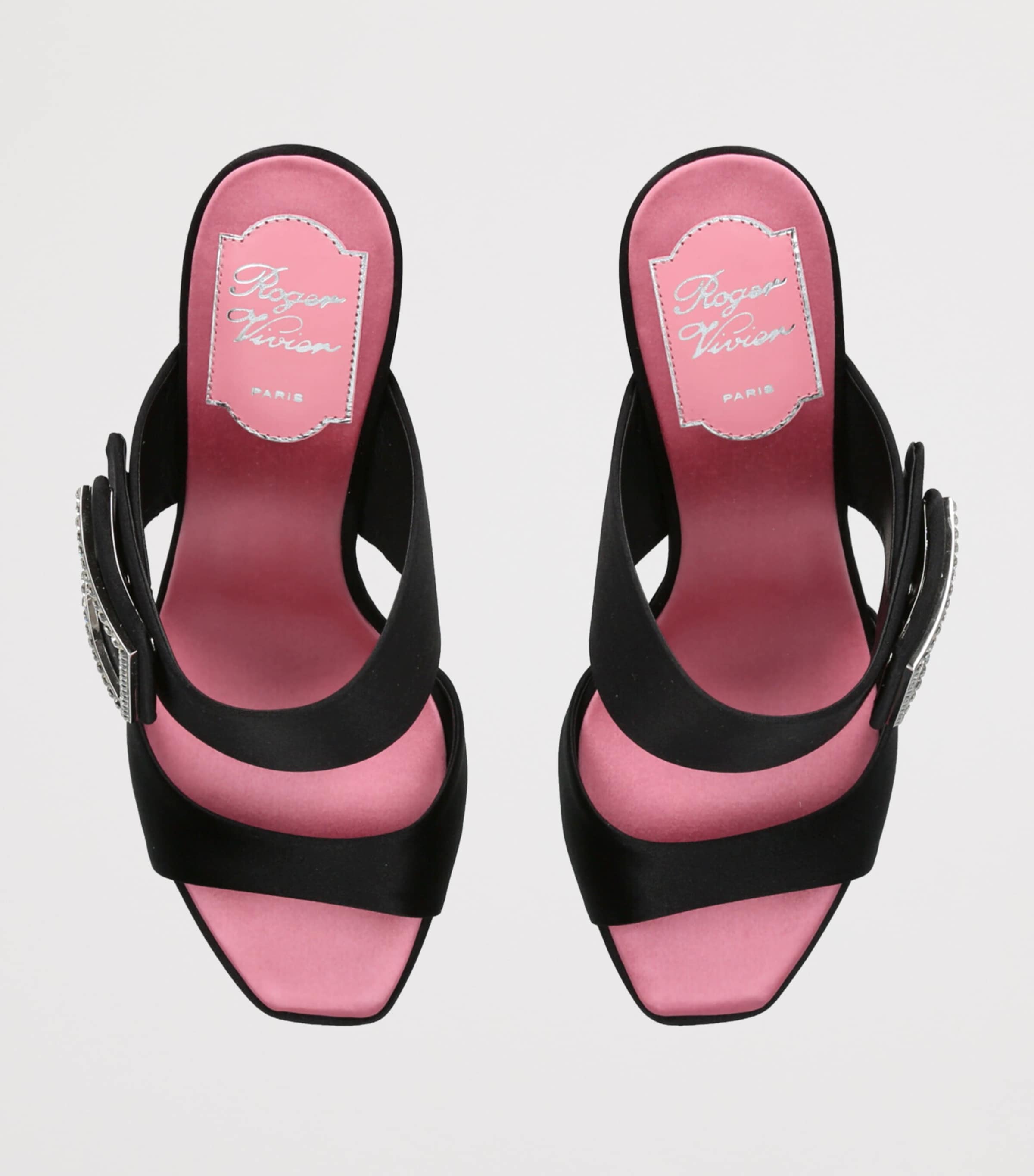 Roger Vivier Satin Trompette Wide-Strap Mules 85 Black Image 4