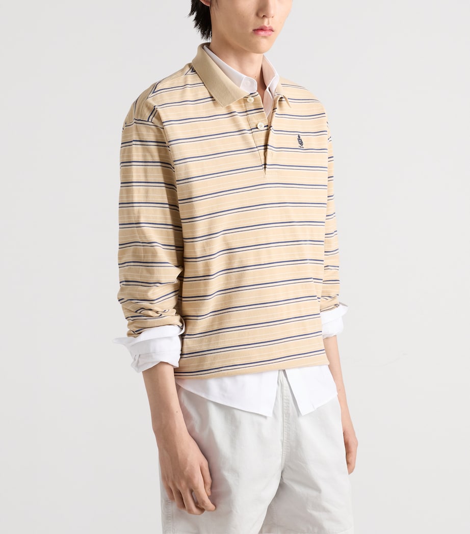 Prada Mens Cotton Piqué Stripe Slim Long-Sleeve Polo Shirt Neutral Image 3